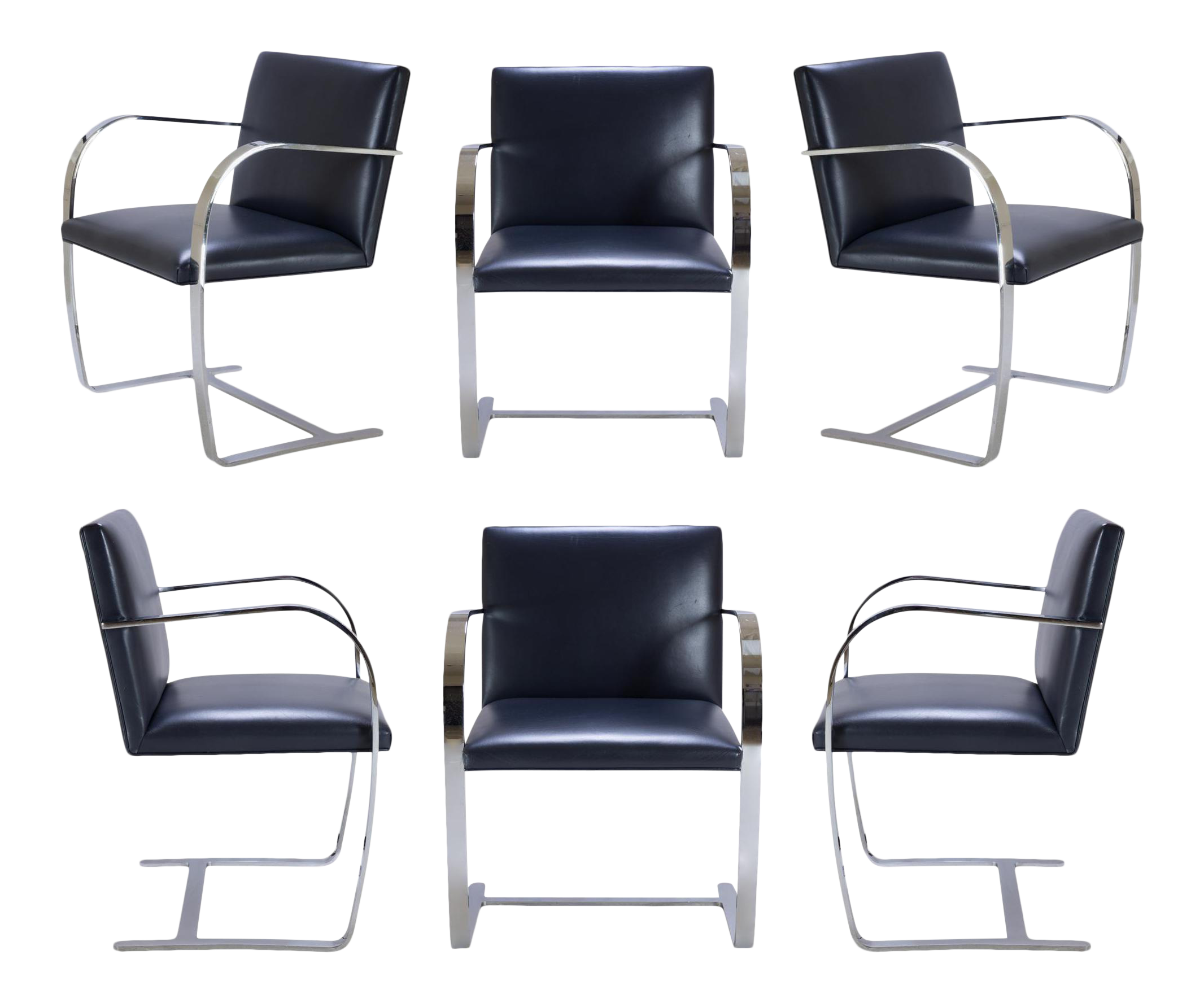 Brno Navy Leather FlatBar Chairs Set of 6 Chairish