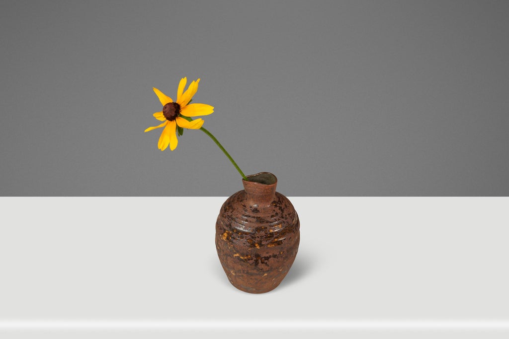 Miniature Vintage Ceramic Japanese Shigaraki Yaki Ikebana Flower 