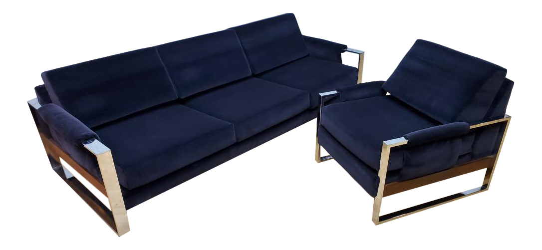 Mid Century Modern Adrian Pearsall Flat Bar Sofa and Chair Newly