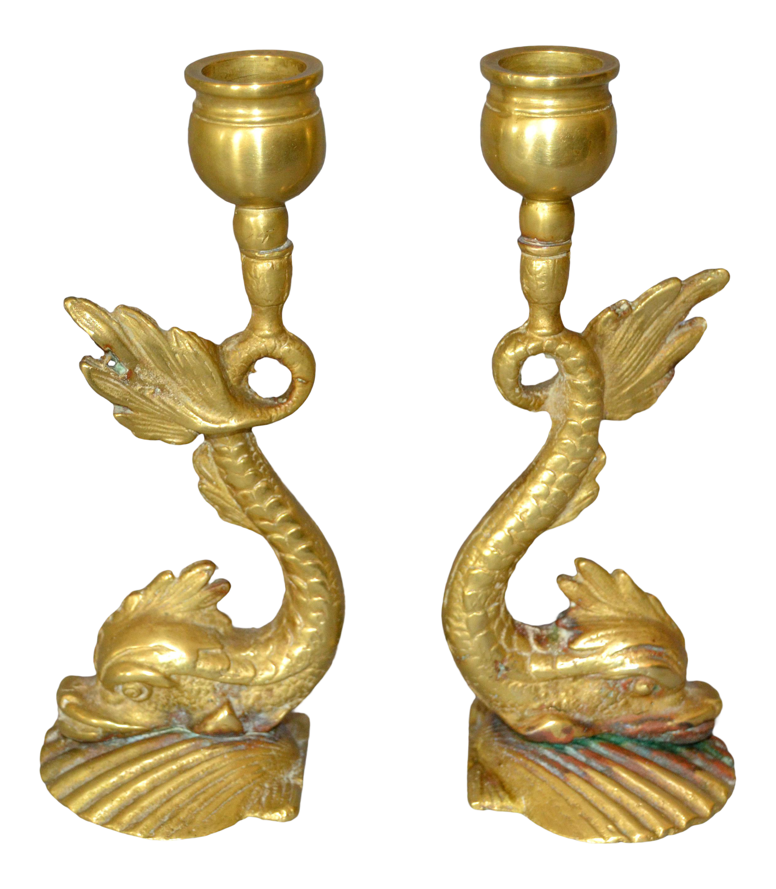 Dyster reservedele Wow Neoclassical Bronze Sea Serpent or Koi Fish Candle Holders - Pair | Chairish