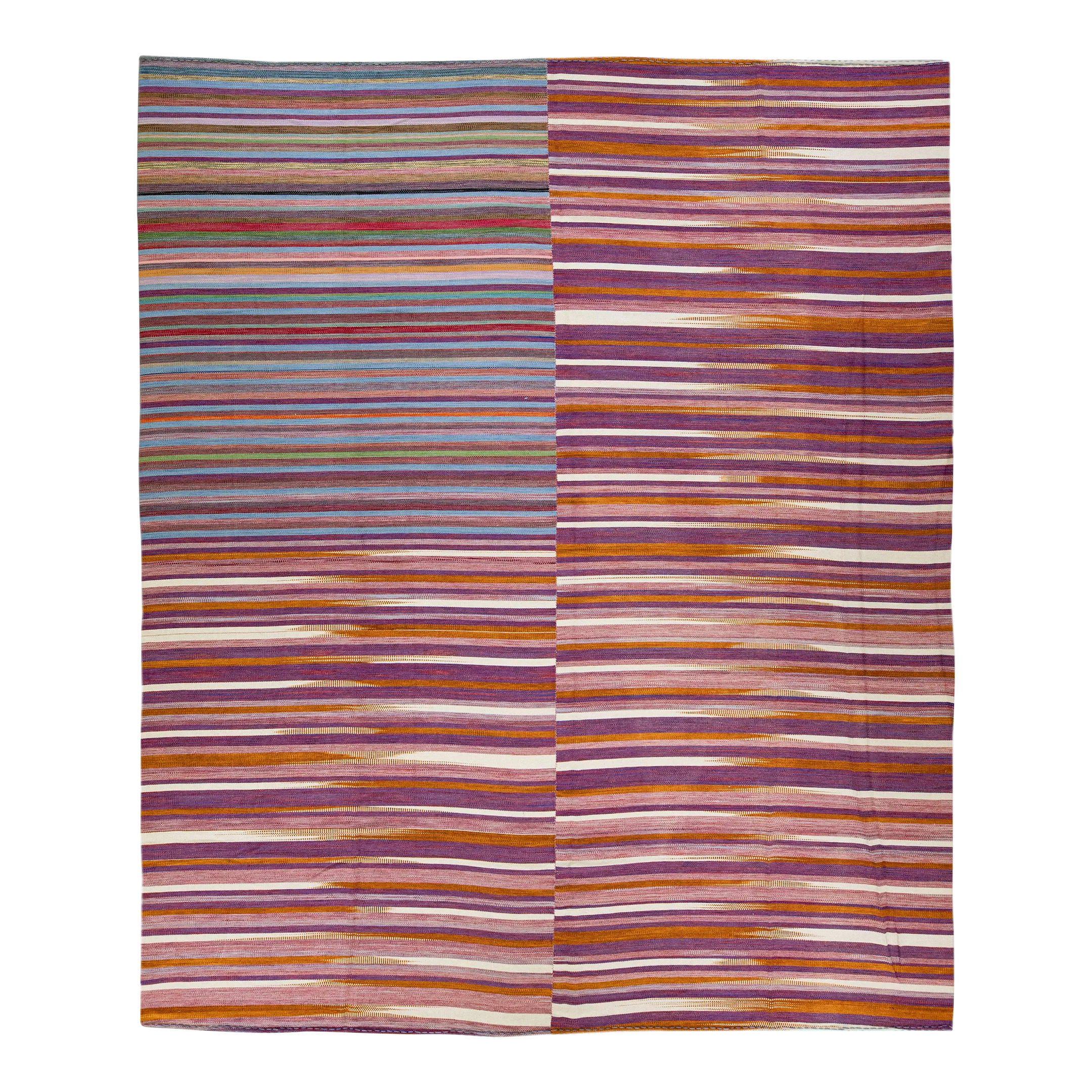 Modern Kilim Flatweave Abstract Motif Handmade Multicolor Wool Rug