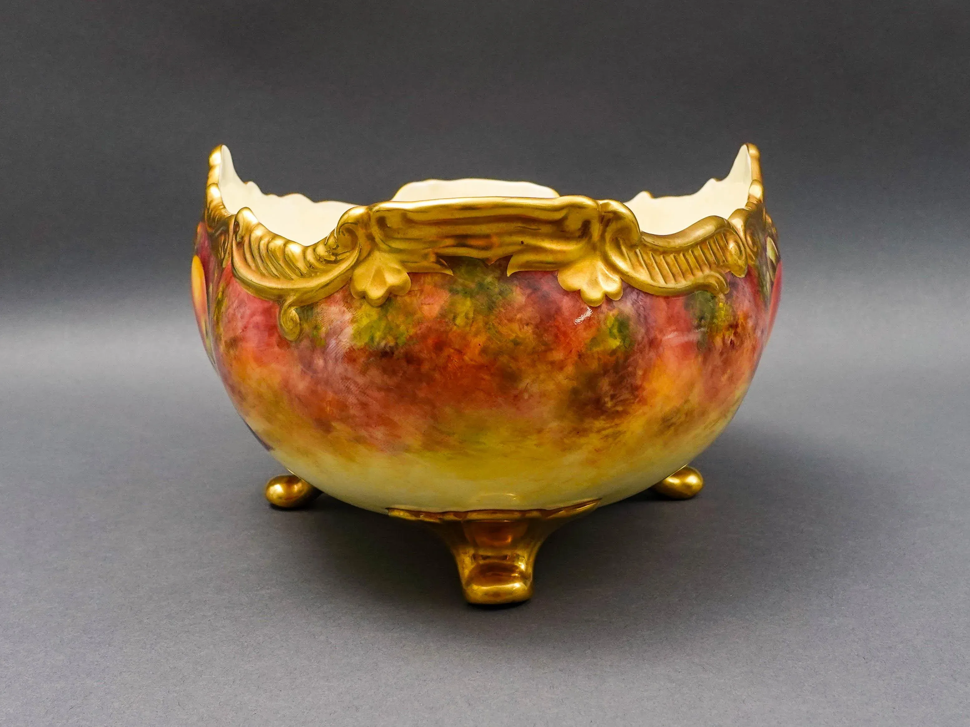 Mid 20th Century Coalport England Richard Budd Signed Hand Painted Fruit Centerpiece Bowl