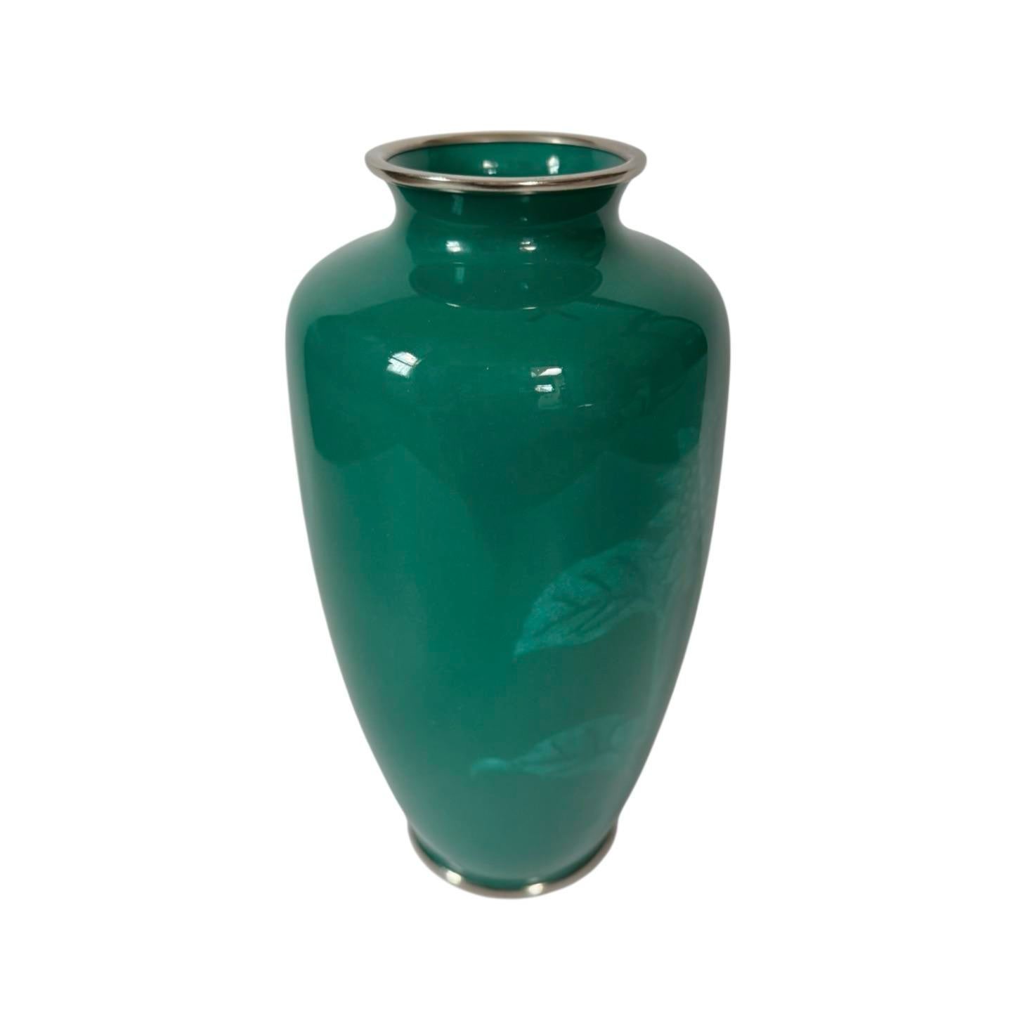 Mid 20th Century Japanese Cloisonné Jade Green Enamel Vase / Urn