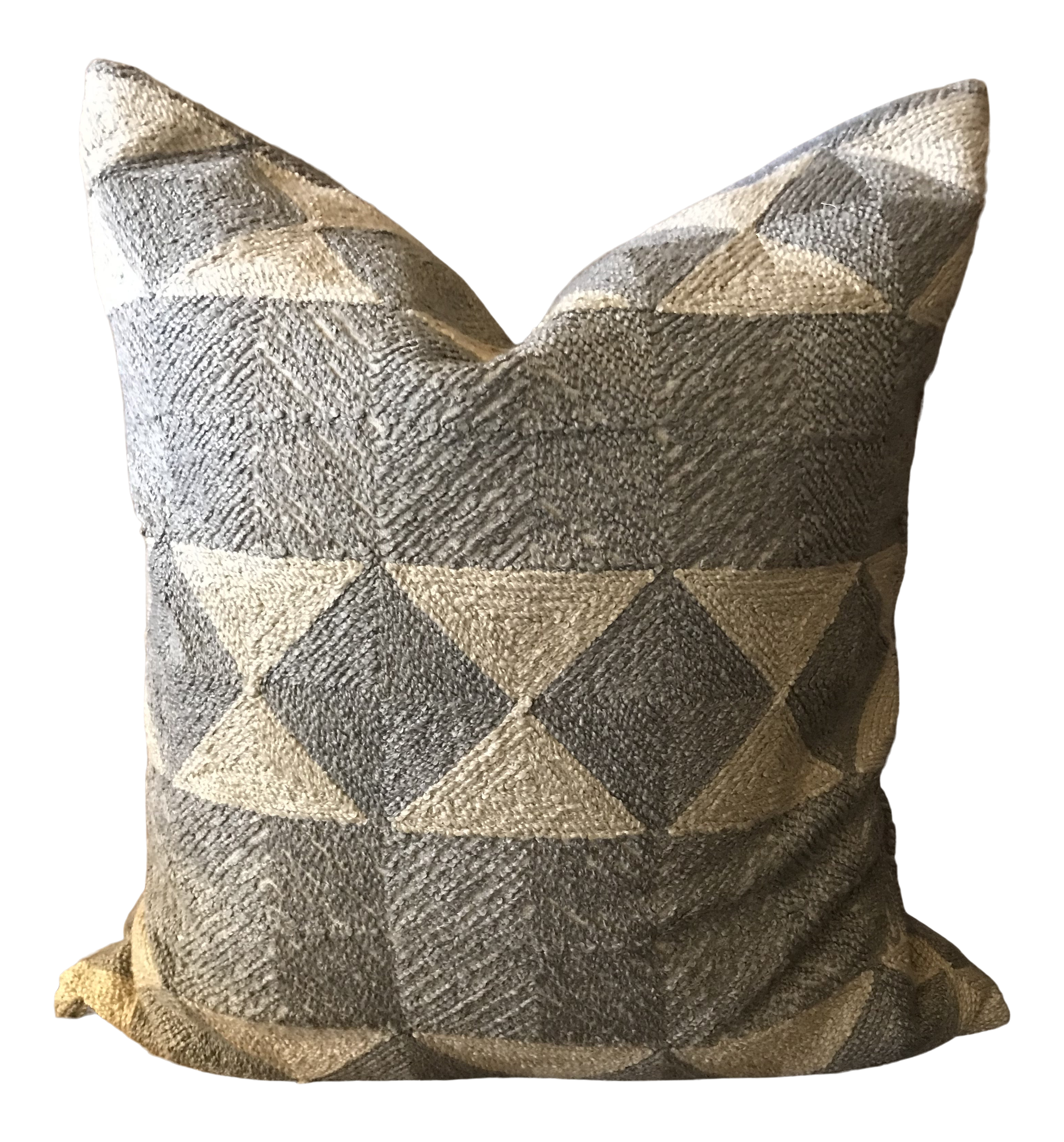 Light Gray and White Pillow Silver Grey Woven Geometric 