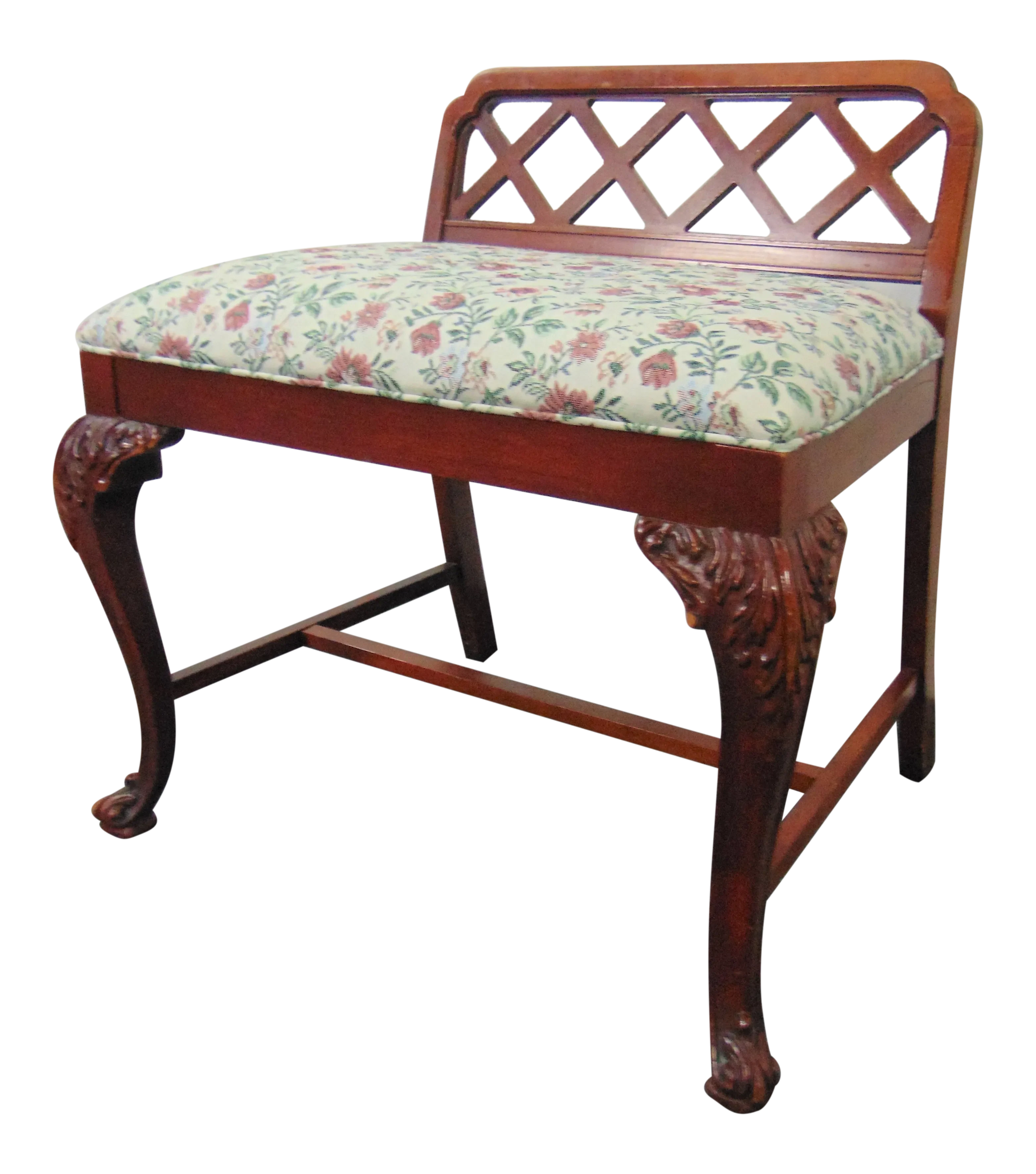 French Style Carved Mahogany Vanity Bench