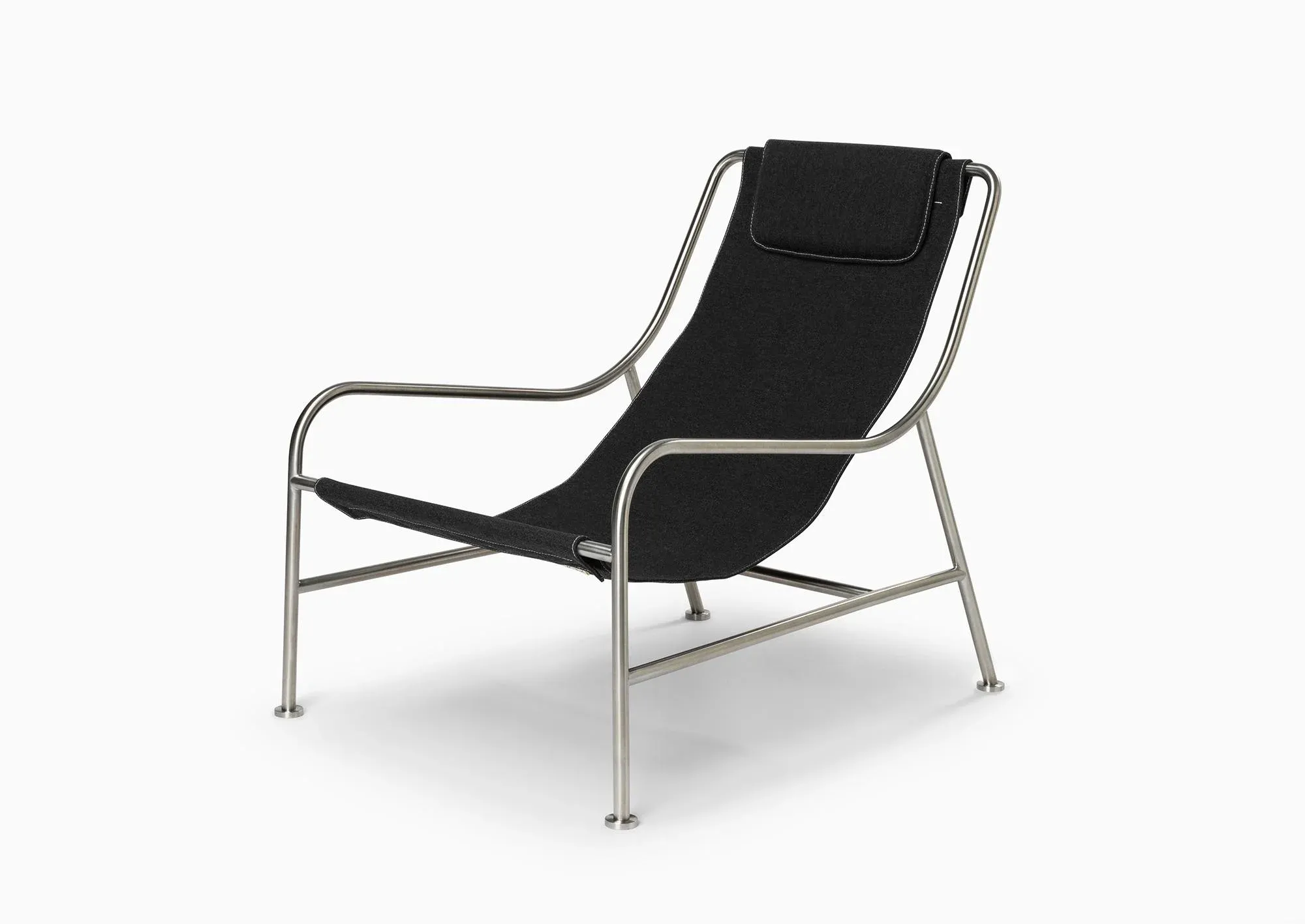Minimalist Lounge Chair in Fabric and Polished Stainless Steel by