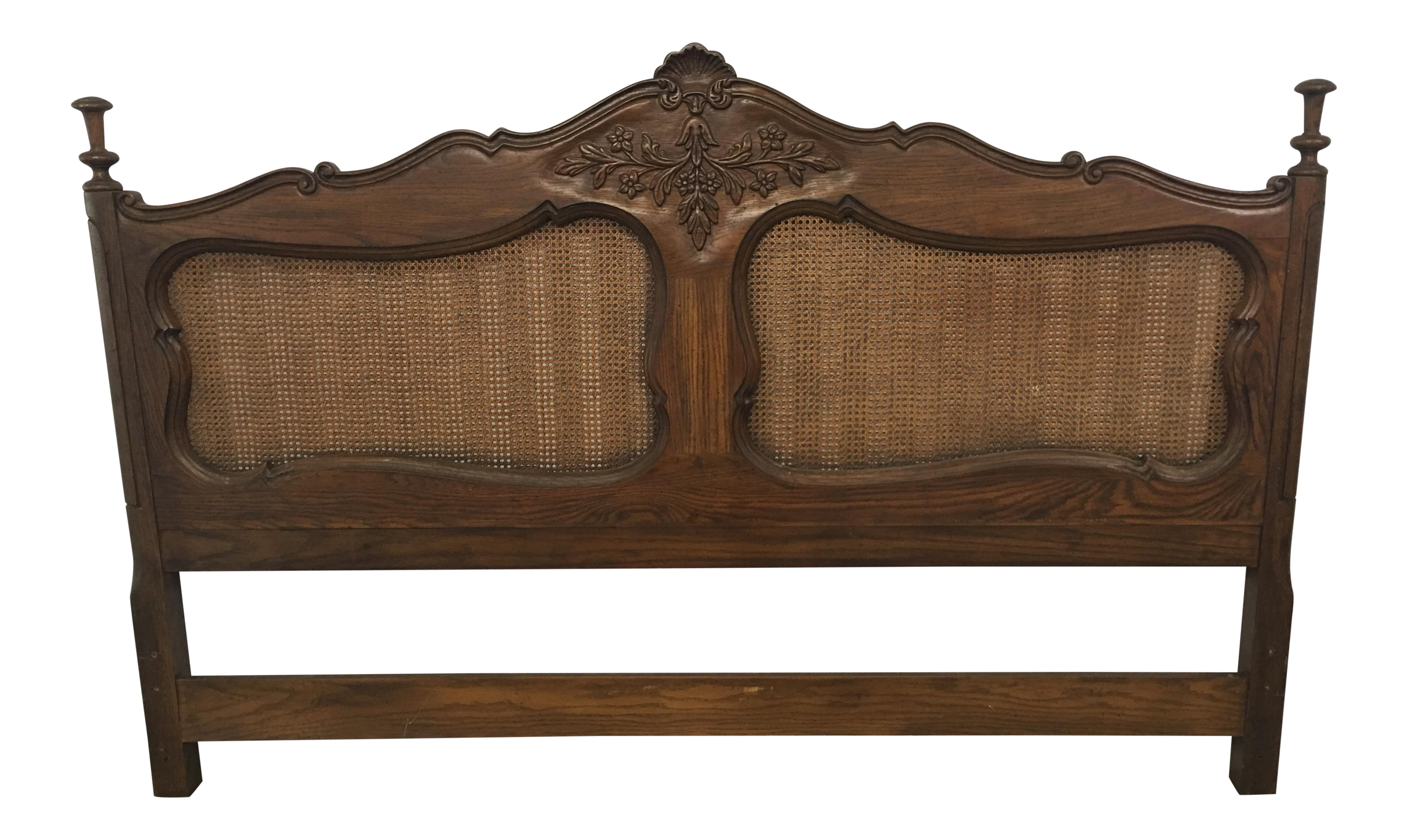 Antique French Oak Carved Cane King Headboard Chairish