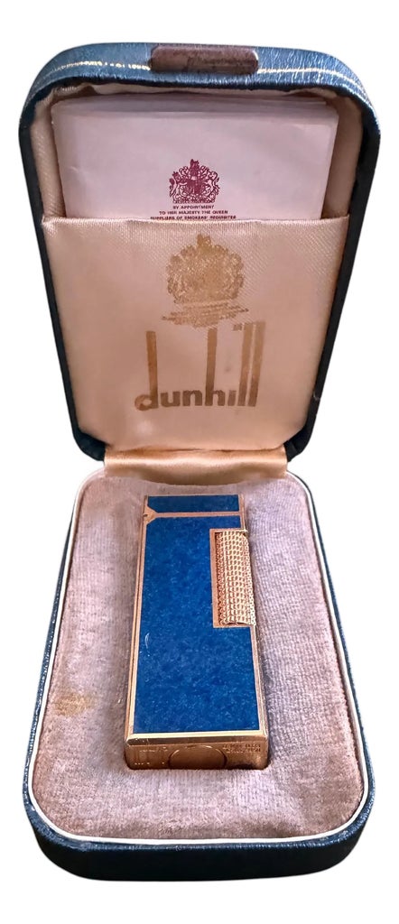 Rare Vintage Dunhill Gold Plated Blue Marble Lacquer Lighter