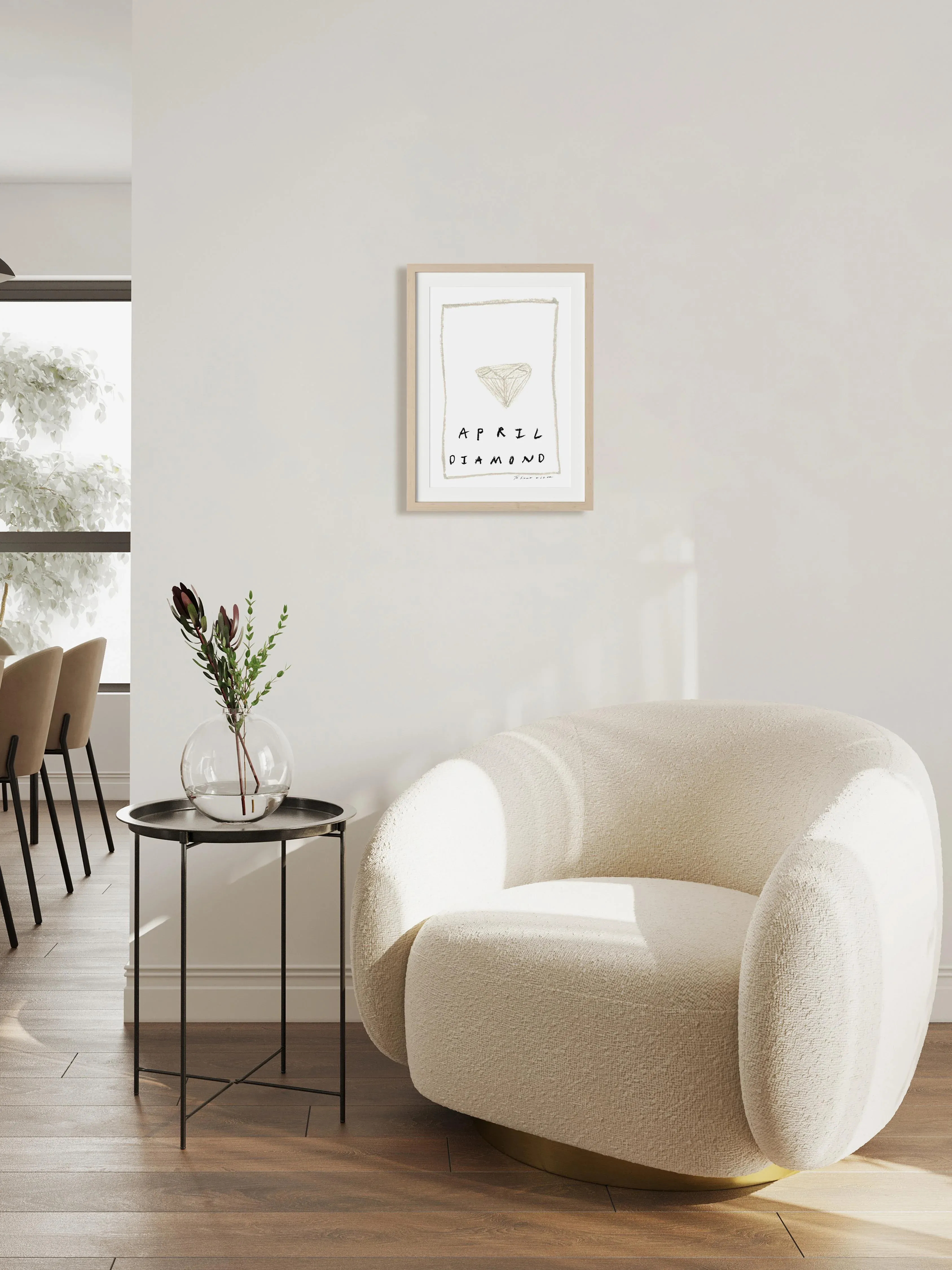 April Diamond Birthstone Print by Tatiana Alida in Tan Frame