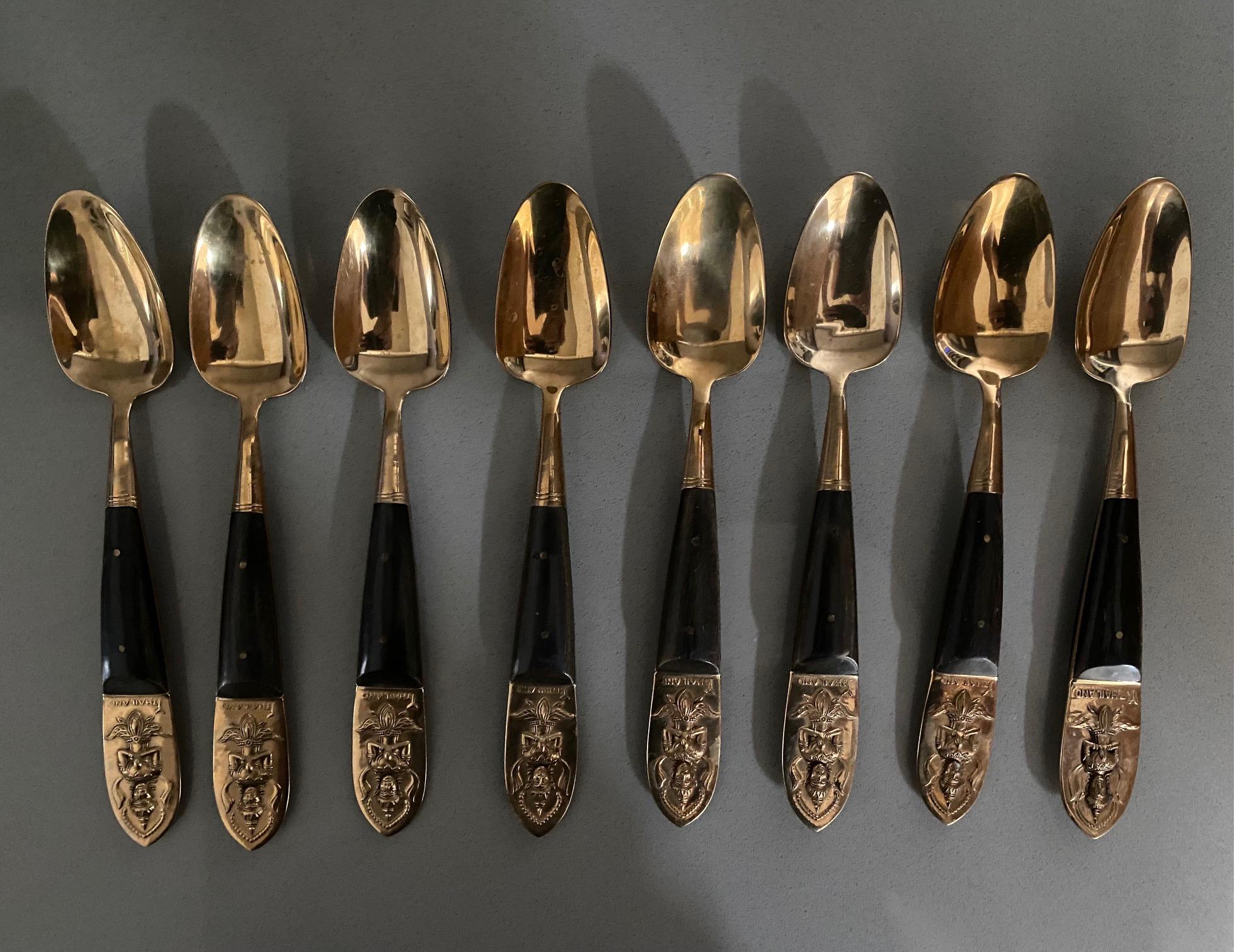 Vintage James Thailand Buddha Bronze Brass Flatware Set 36 Pieces