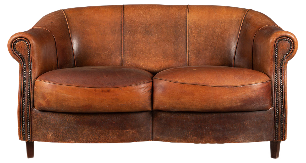 20th Century Dutch Two Seater Tan Sheepskin Leather Sofa
