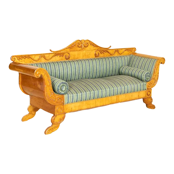 Antique 19th Century Swedish Biedermeier Yellow Birch Sofa Settee