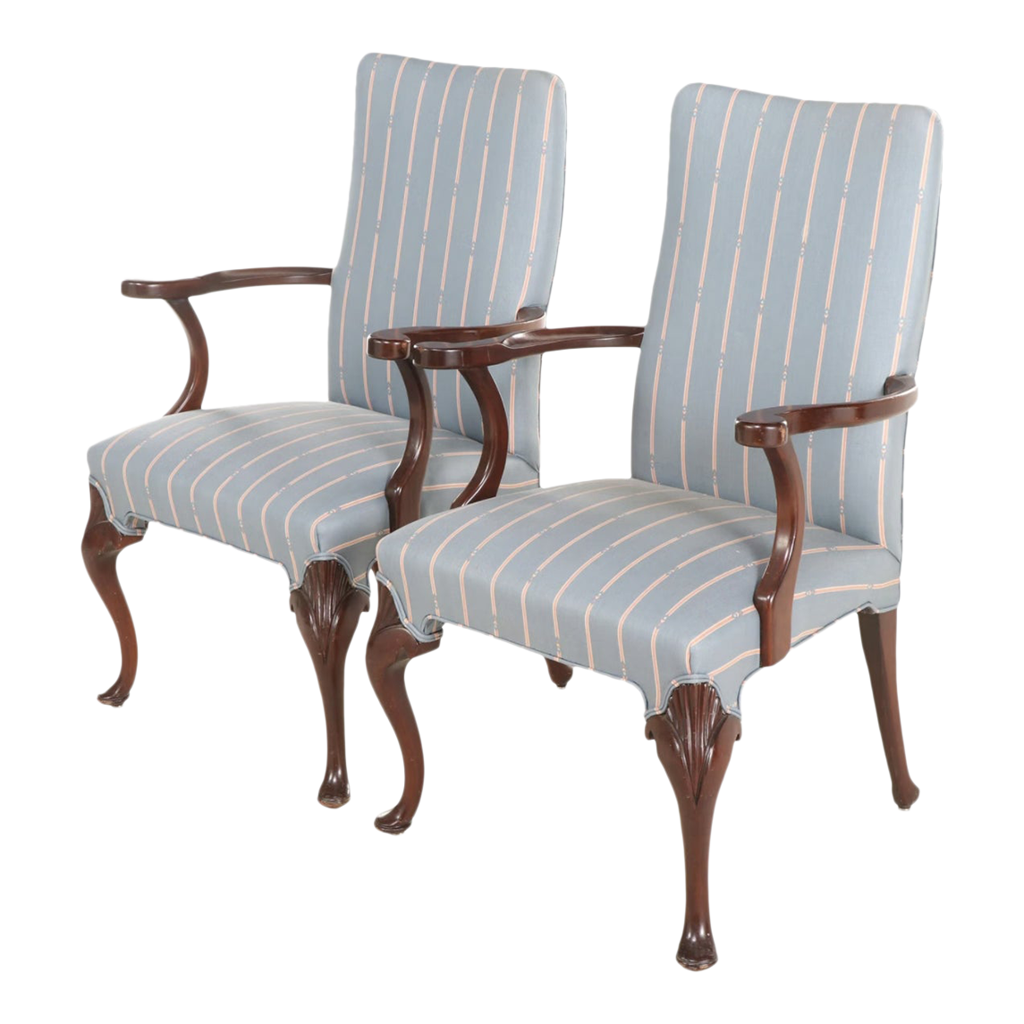 Vintage Queen Anne Style Upholstered Mahogany Armchairs a Pair Chairish
