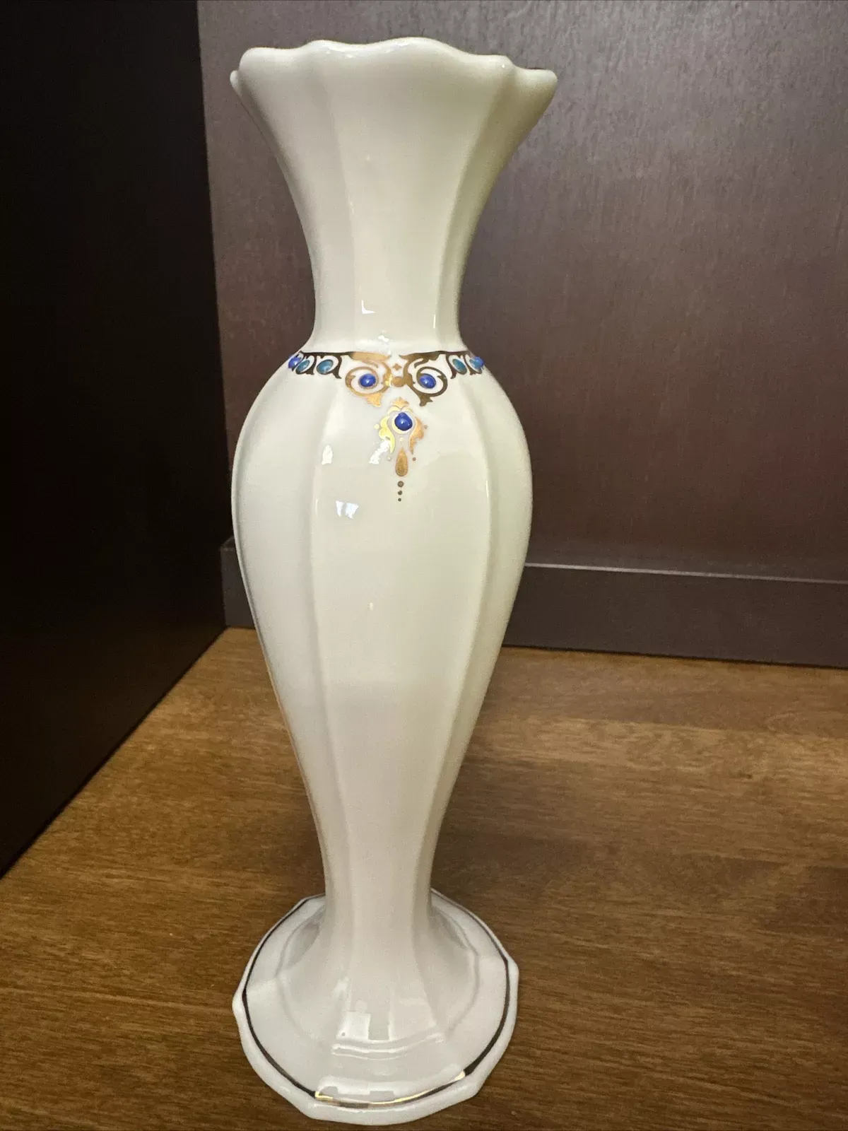 Vintage Lenox Laurels Embossed Blue Beads Vase