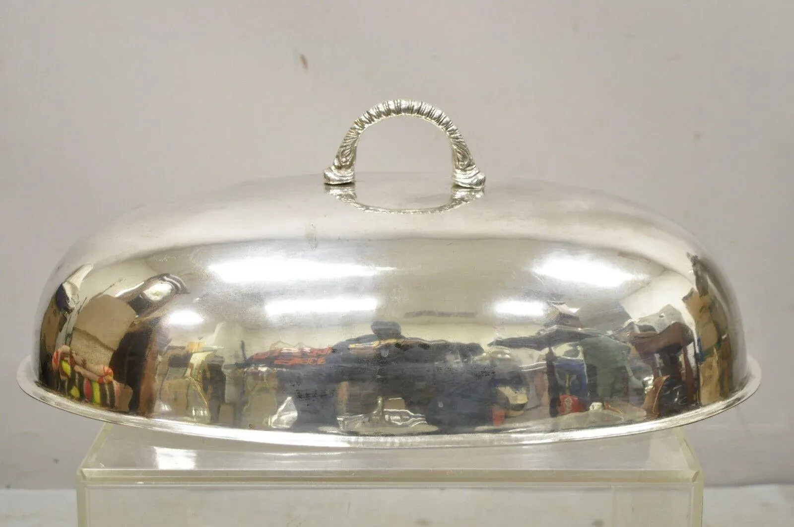 Large Vintage Oval Modern Silver Plated Food Serving Dish Dome