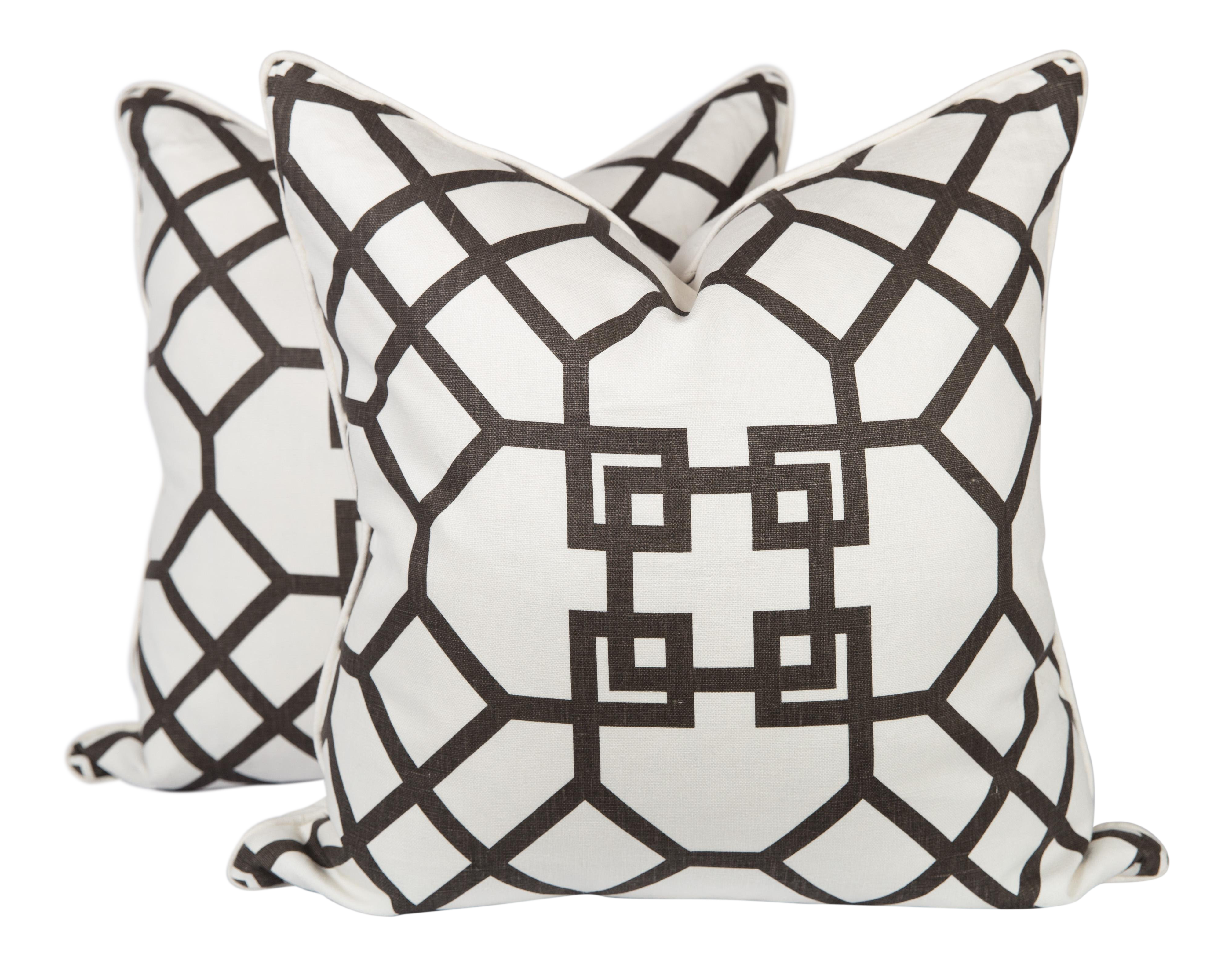Chocolate And Ivory Linen Fretwork Pillows A Pair Chairish