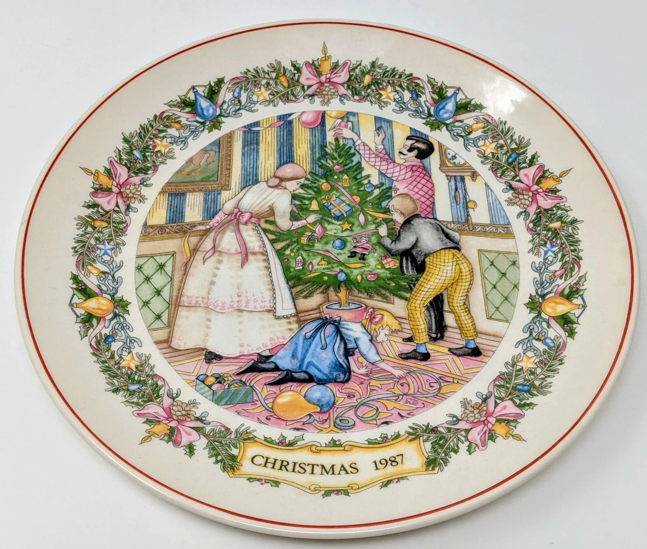 Vintage 1980s Wedgwood China 1987 Dressing the Tree Christmas