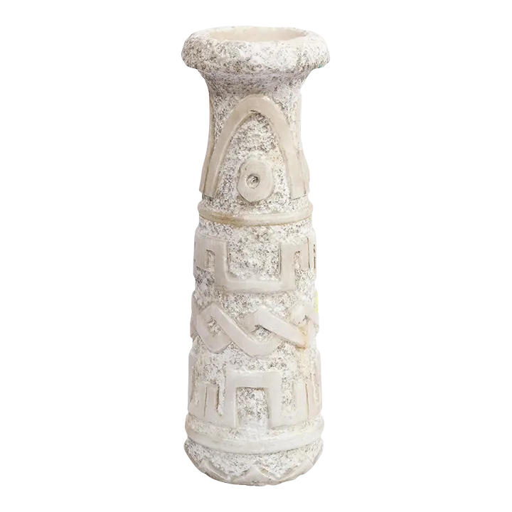 MidCentury Primitivist Marble Vase With Relief Carved Geometric