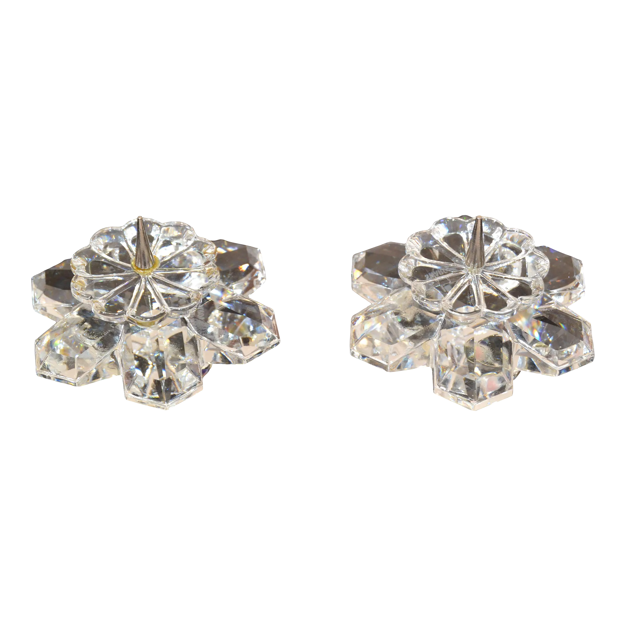 Vintage Pair Swarovski Crystal Star Flowers Pin Candlesticks