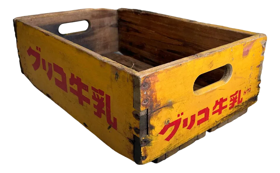 Vintage Wooden Crate Glico Milk, Japan, 1960s | Chairish