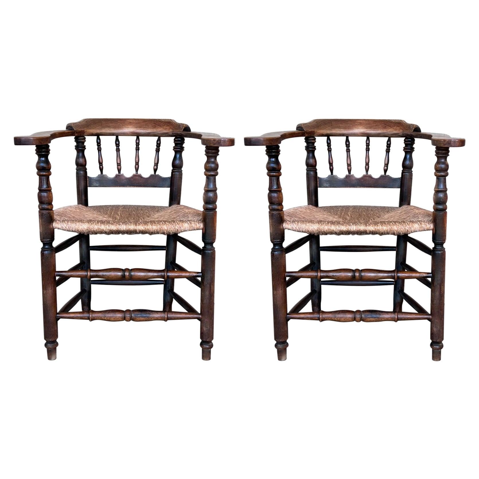 Mid 20th Century Pair of Spanish Horseshoe Back and Cane Armchairs