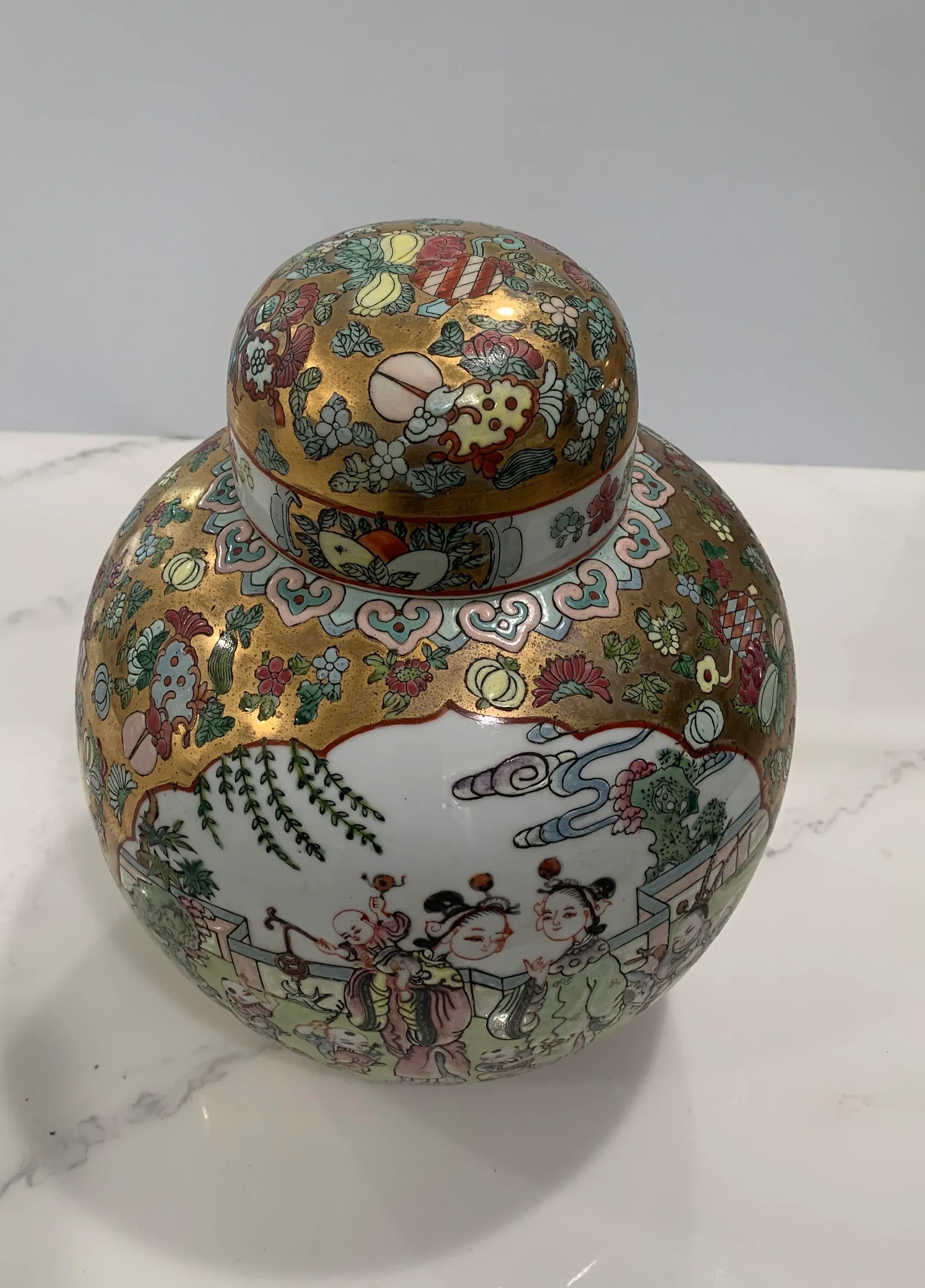 Mid 20th Century Large Chinese Porcelain Gold Glazed Ginger