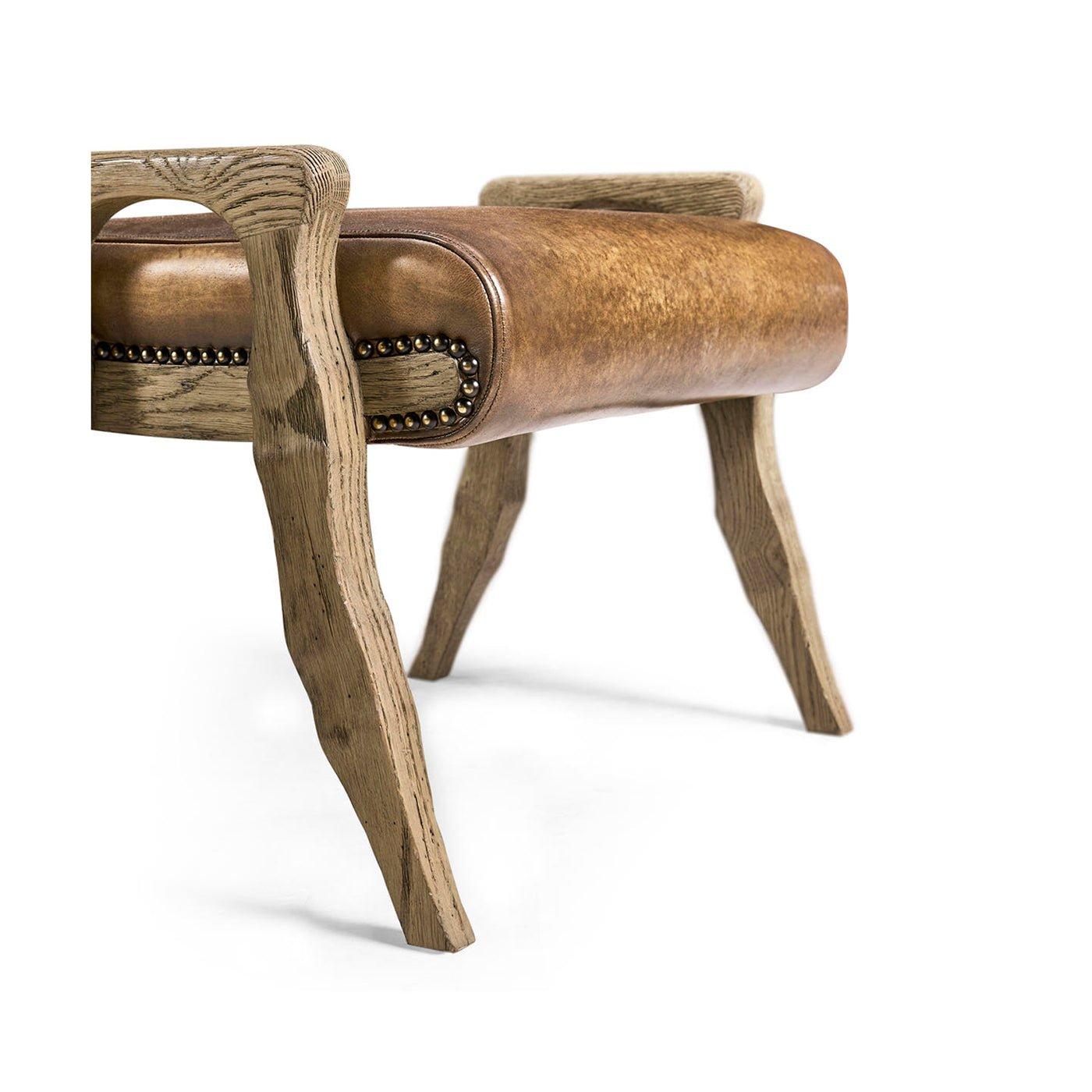 Rustic Western Leather Upholstered Footstool