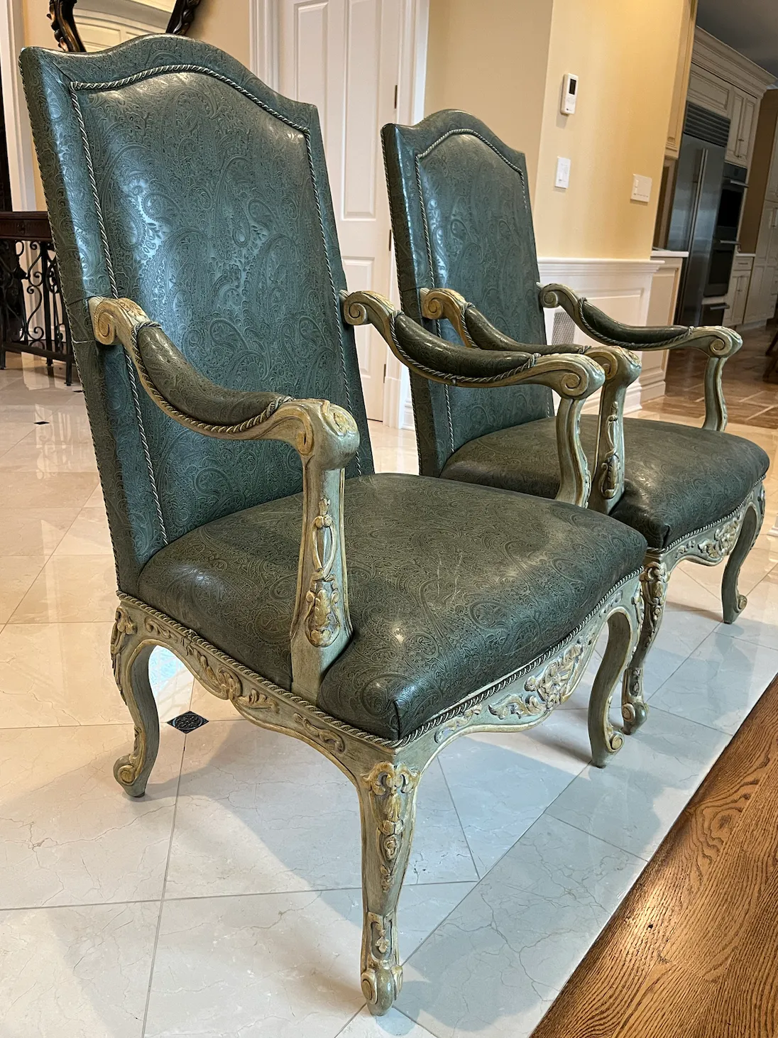 Excellent Condition PRADA Logo ShirtSet of 2, Century Furniture High Back Arm Chairs