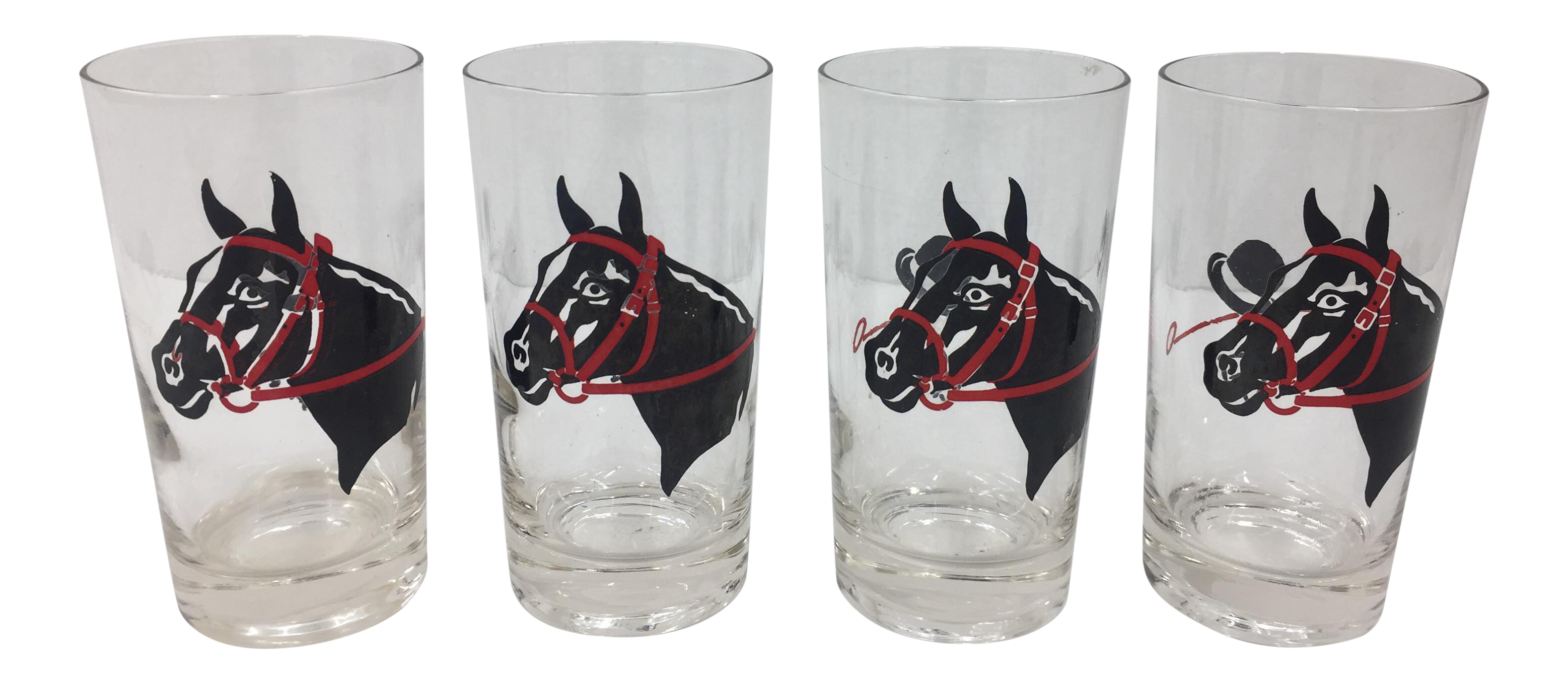Vintage Black and Red Equestrian Horse Riding Glasses Set of 4 Chairish