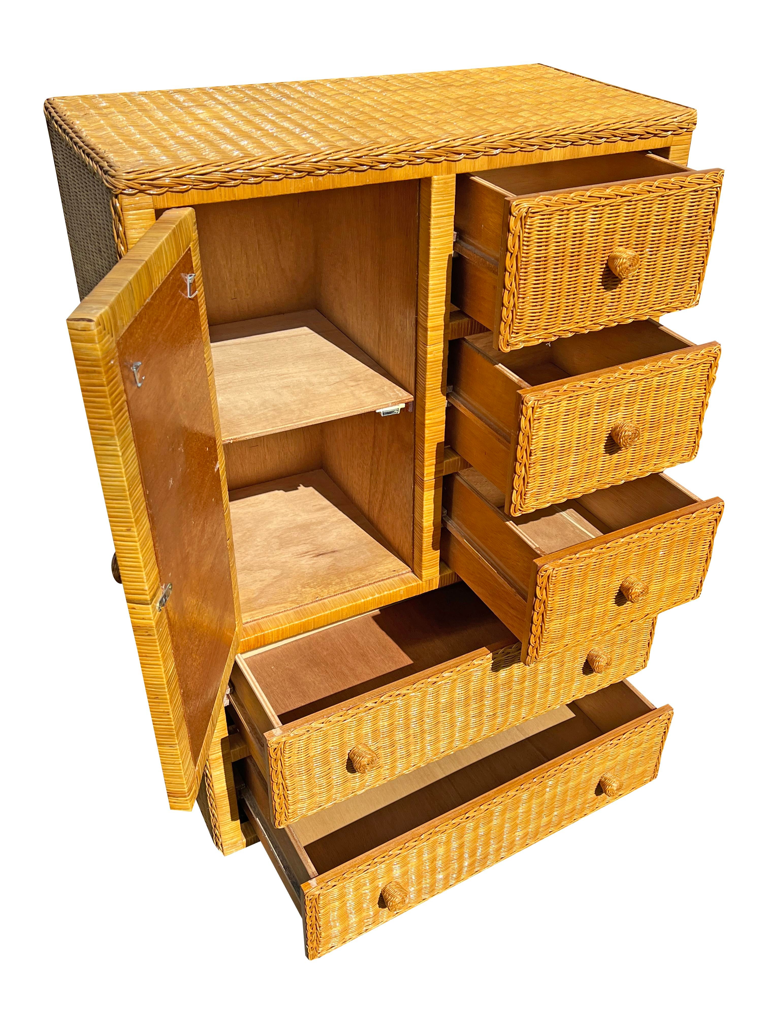 Vintage Wicker Tall Wide Dresser or Chest of Drawers in Boho Chic Coastal  Style