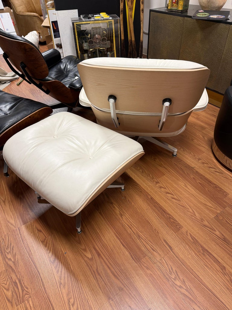 Eames White leather white Ash Lounge chair by Herman Miller 2014 Clean