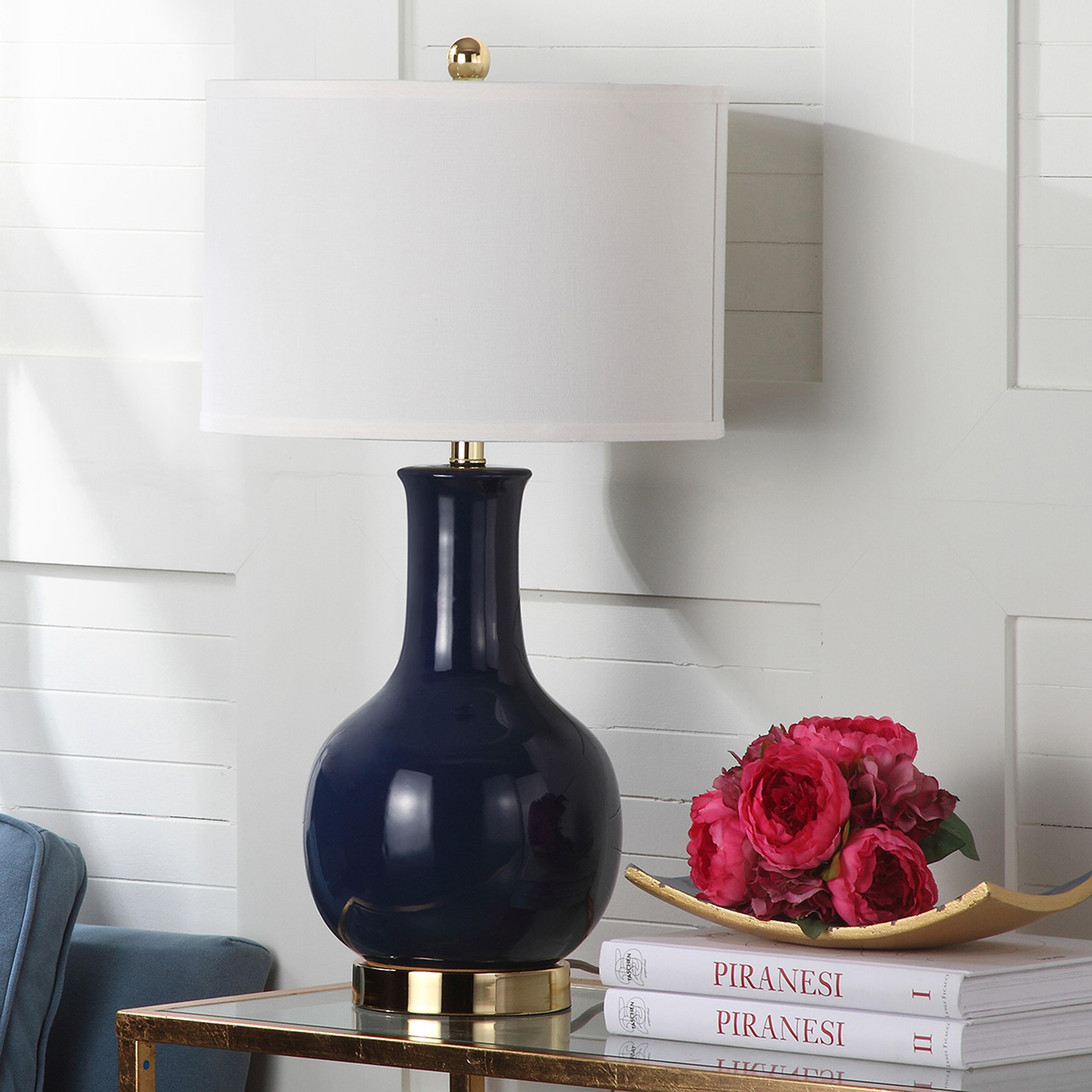 Navy blue and gold lamp sales