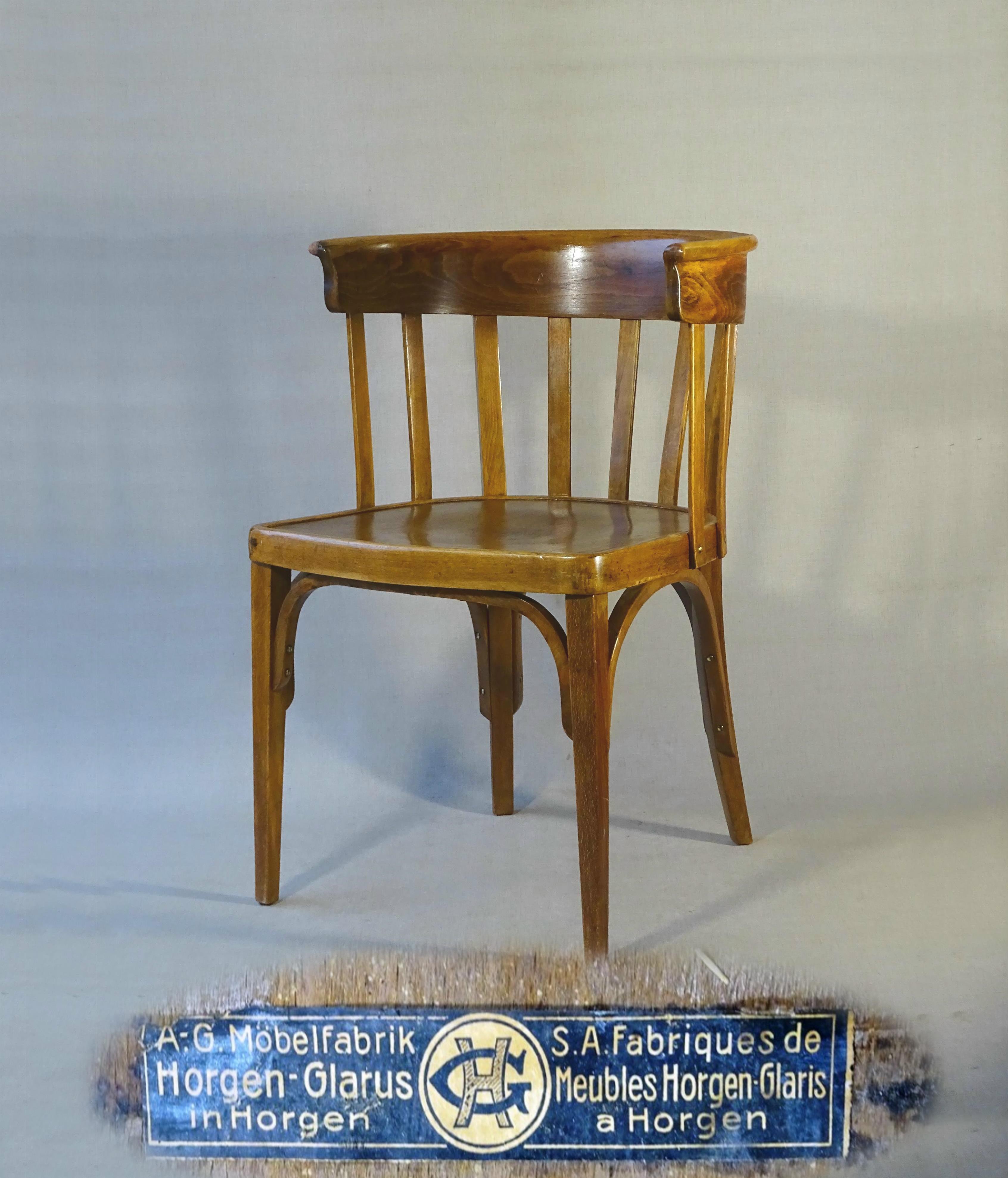 Art Deco Armchair in Curved Wood from Horgen-Glarus Switzerland