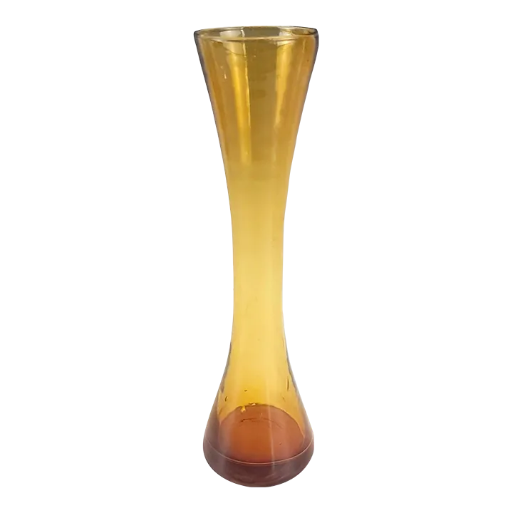 Vintage Amber Glass Vase Hand Blown Bubbles Art Glass Chairish
