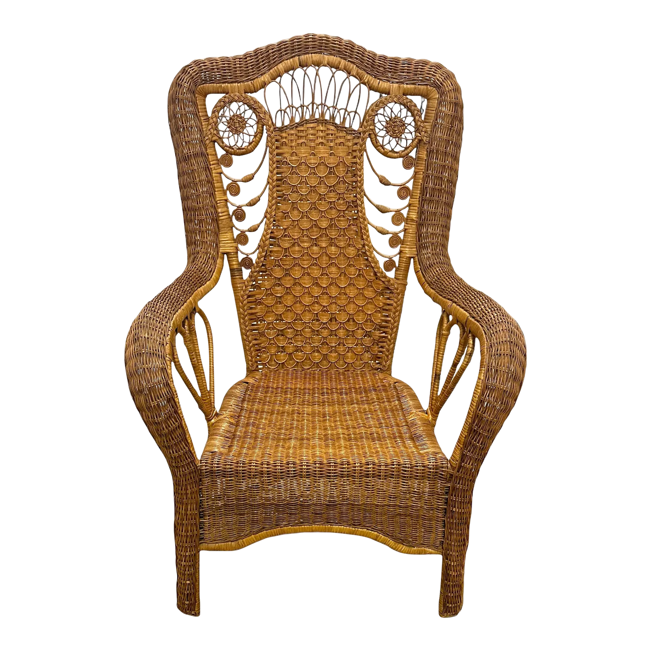 Vintage wicker high back chair best sale