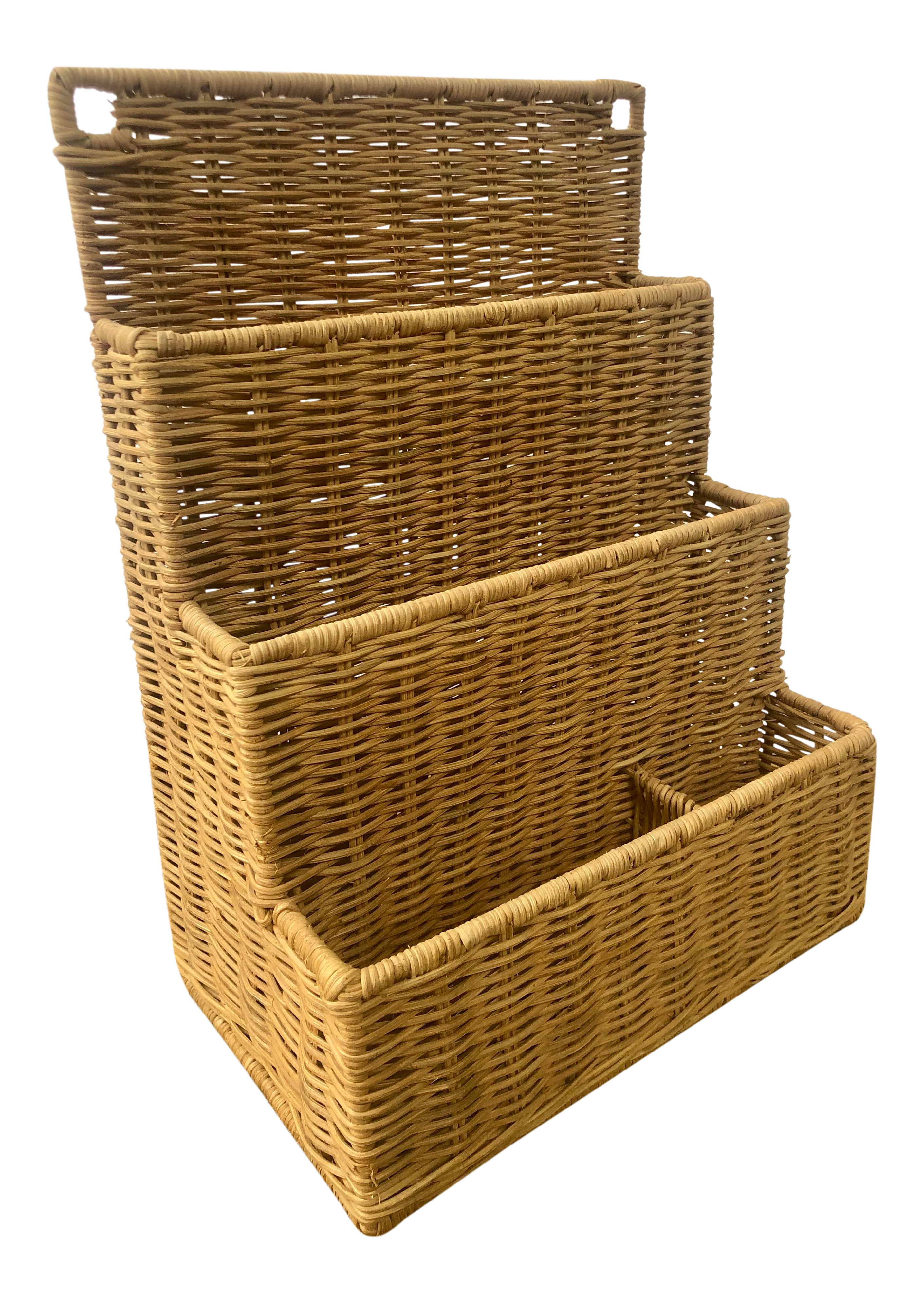 Natural Woven Wicker Rattan Desk Organizer And Paper Tray Chairish