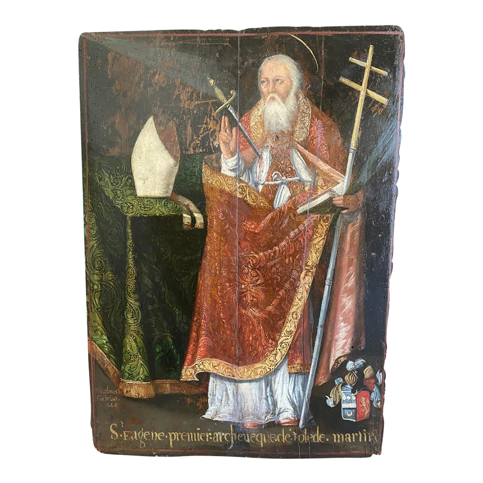 17th Century Portrait Oil Painting of Saint Eugene Chairish
