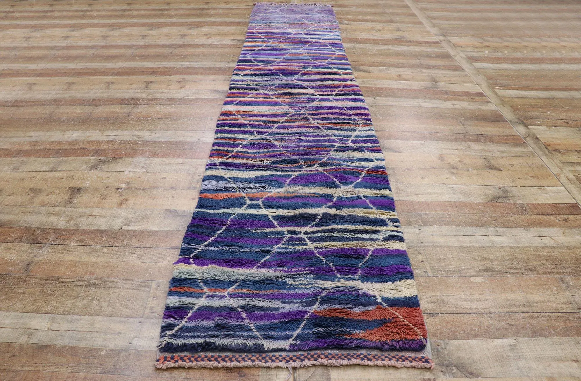 Berber Moroccan Runner Rug Inspired by Sol LeWitt - 02\'07 X 13\'05