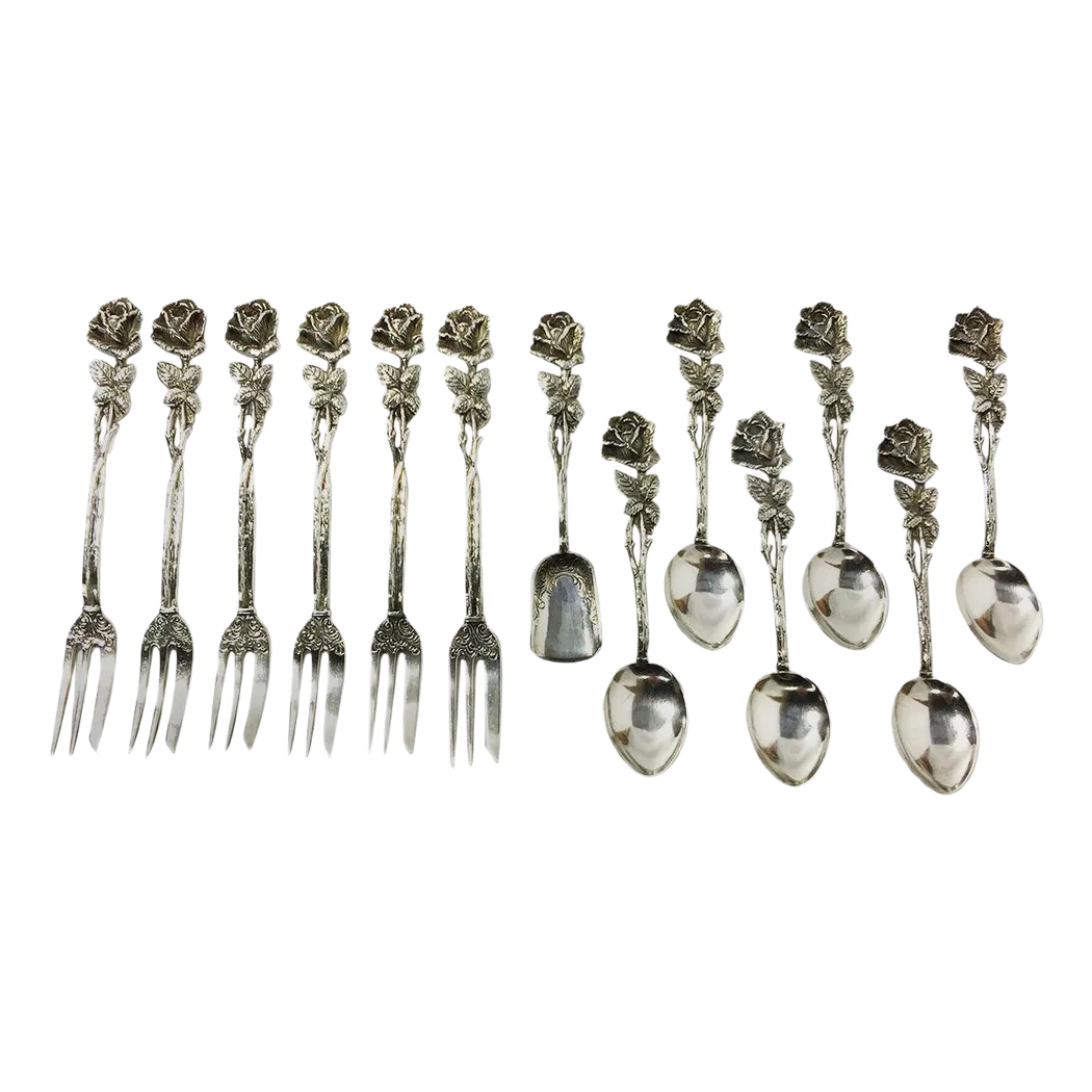 Silver Pastry Forks, Teaspoons and Sugar Scoop by Christoph