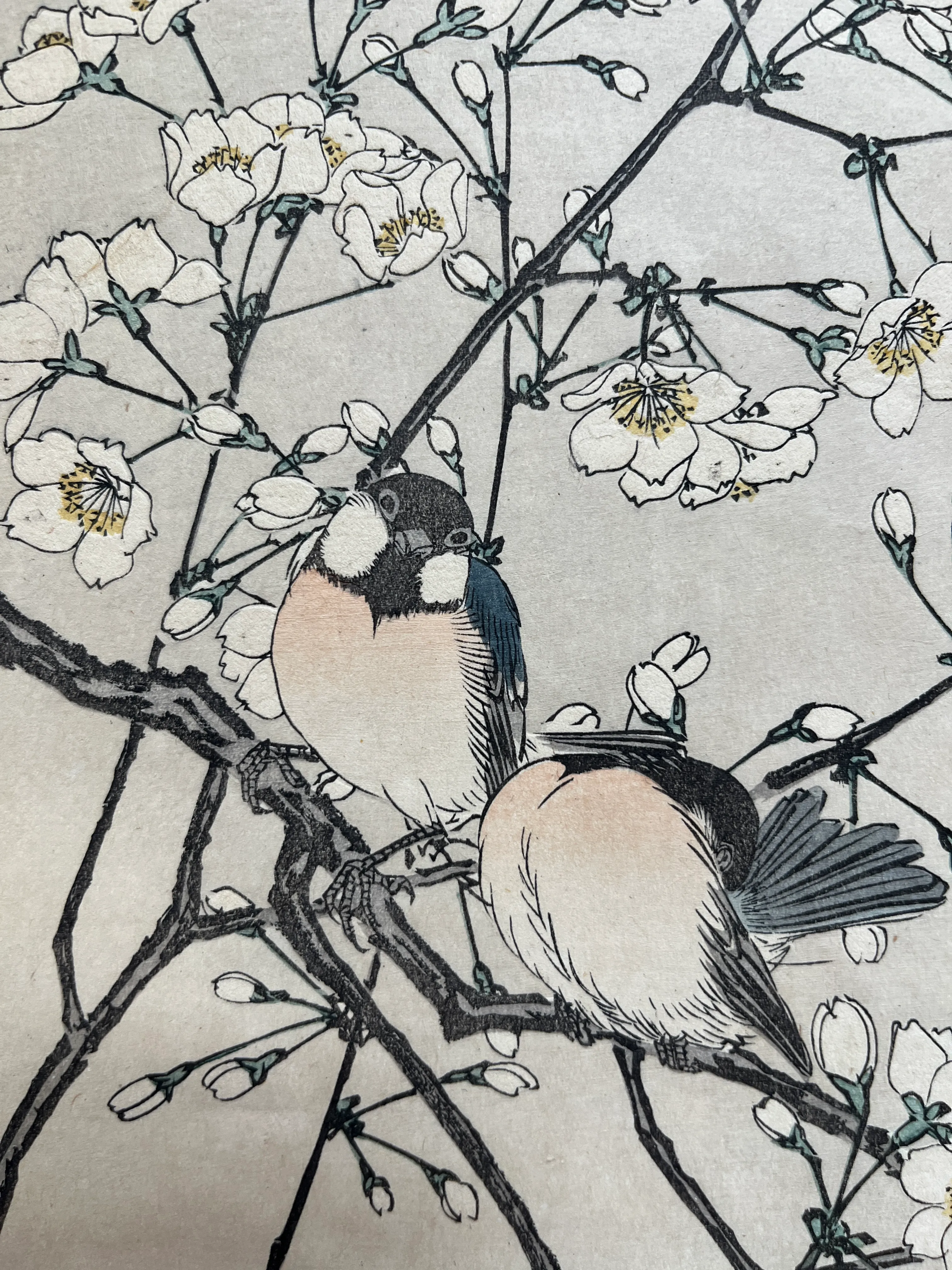 アートピース　美しい白の襤褸　japanvintage　boro Japan Art - Cherry Blossom and Love Birds - Japanese Style