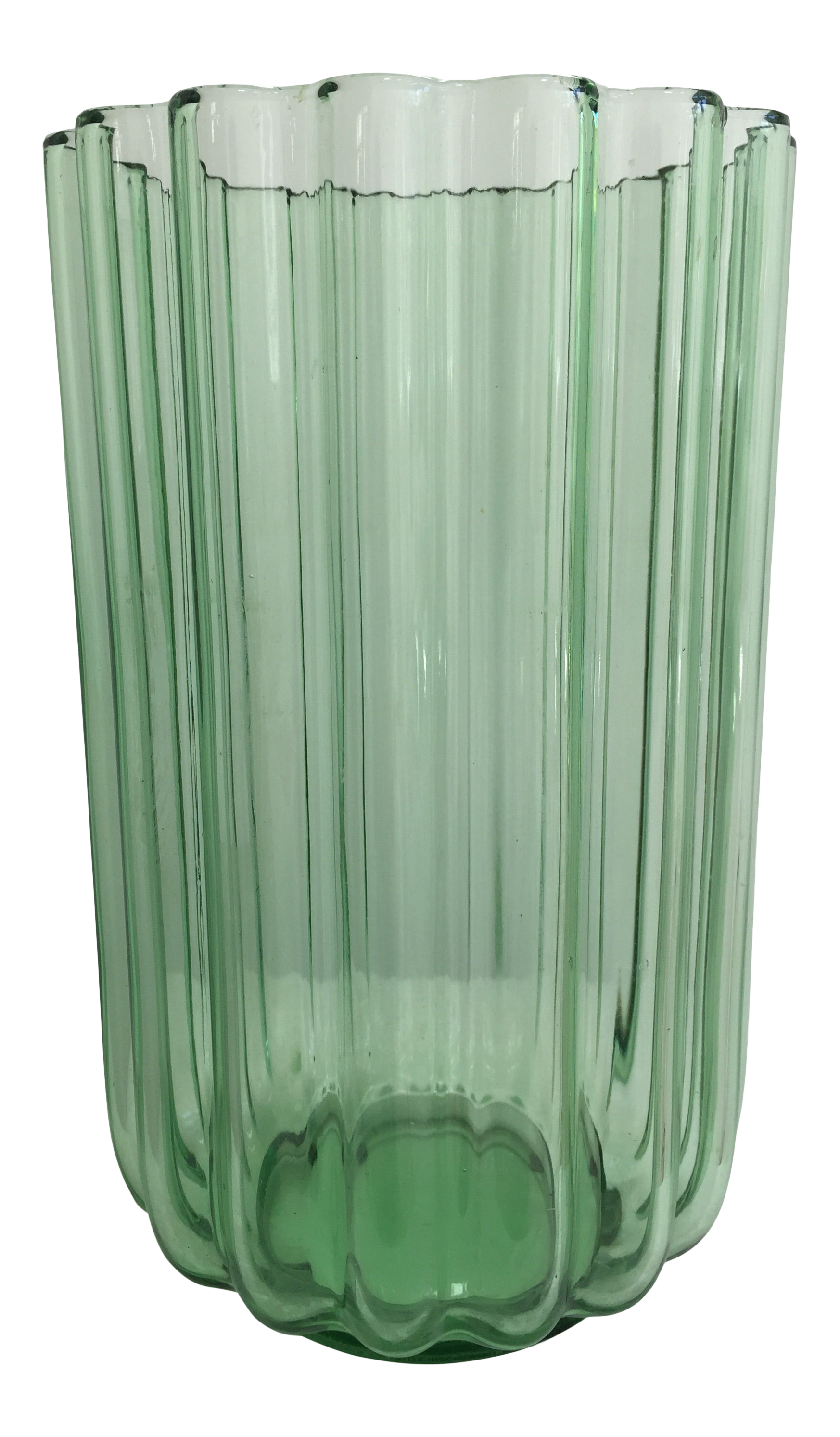 1930 S Green Lotus Vase By George Sakier For Fostoria Glass