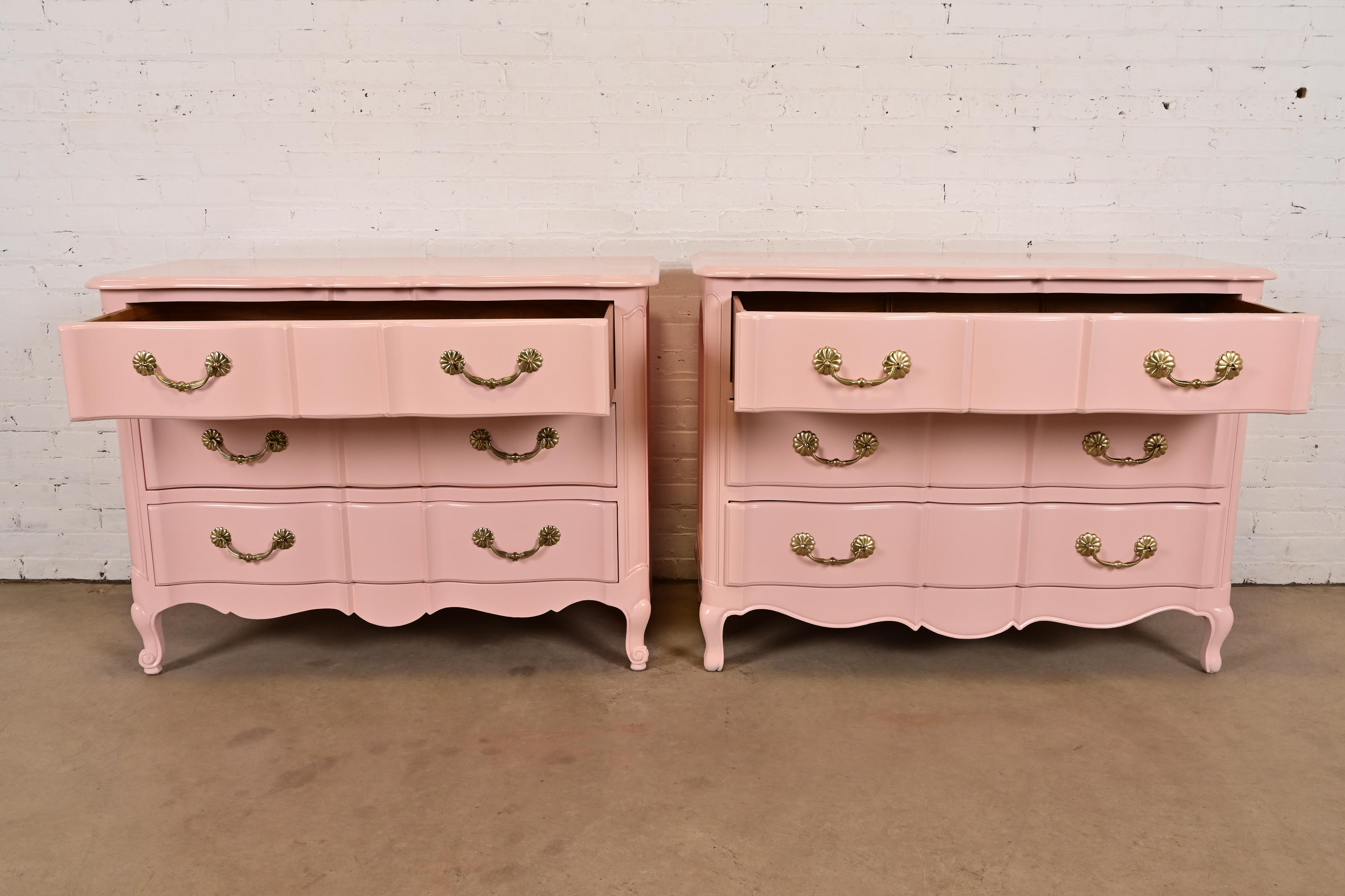pink french provincial dresser French Provincial Louis XV Pink Lacquered Dresser Chests, Newly Refinished