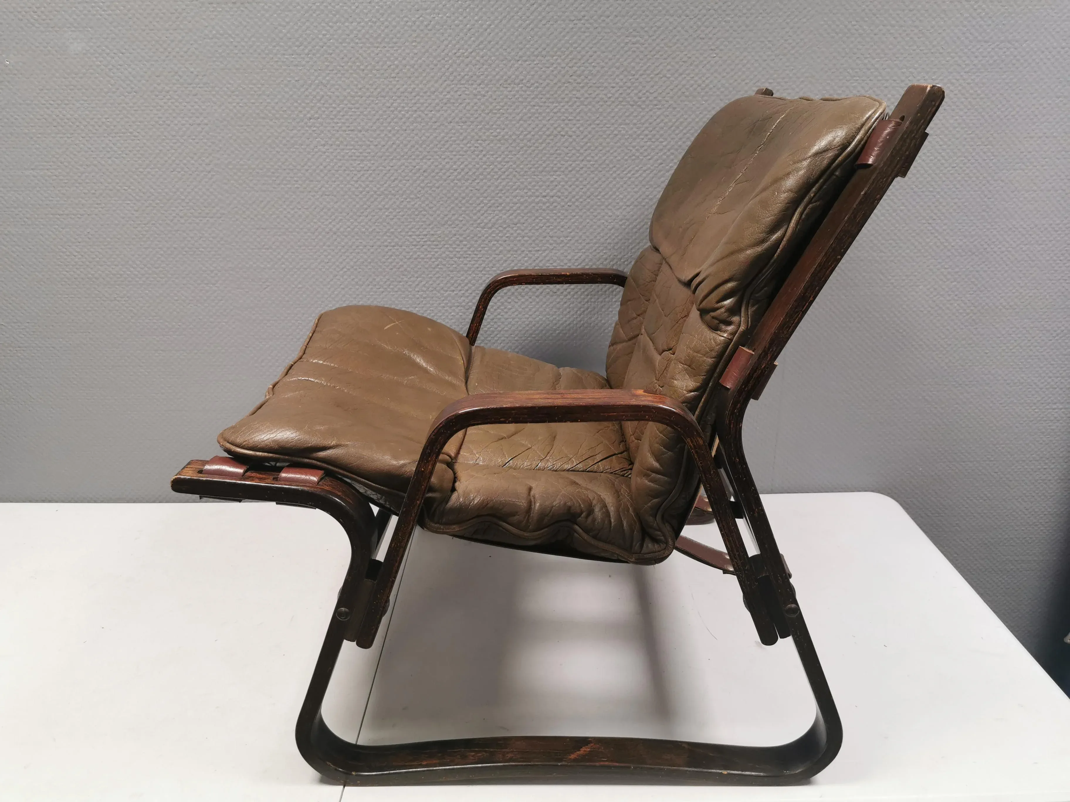 Bentwood and Buffalo Leather Lounge Chair by Giske Carlsen for