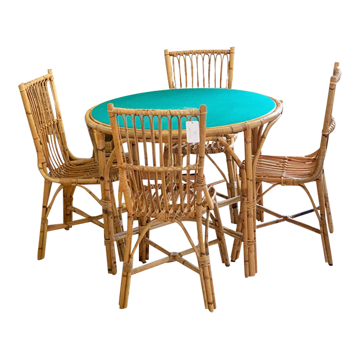 1970s Vintage Flip Top Rattan Game Table & Chair Set Chairish