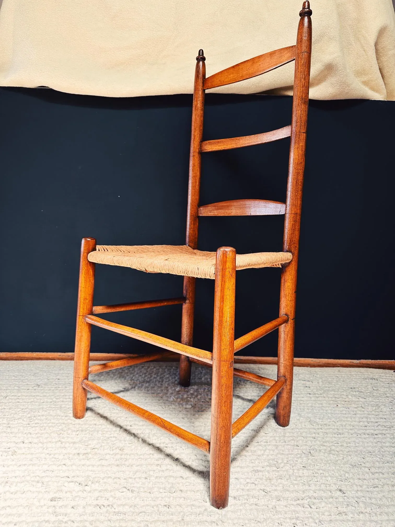 19th Century Natural Woven Rope Seat Ladder Back Single Side Chair