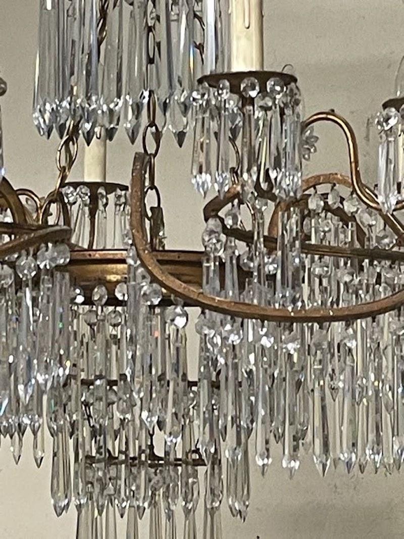 Neo-Classical Glass and Bronze Cascade Chandelier in the style of