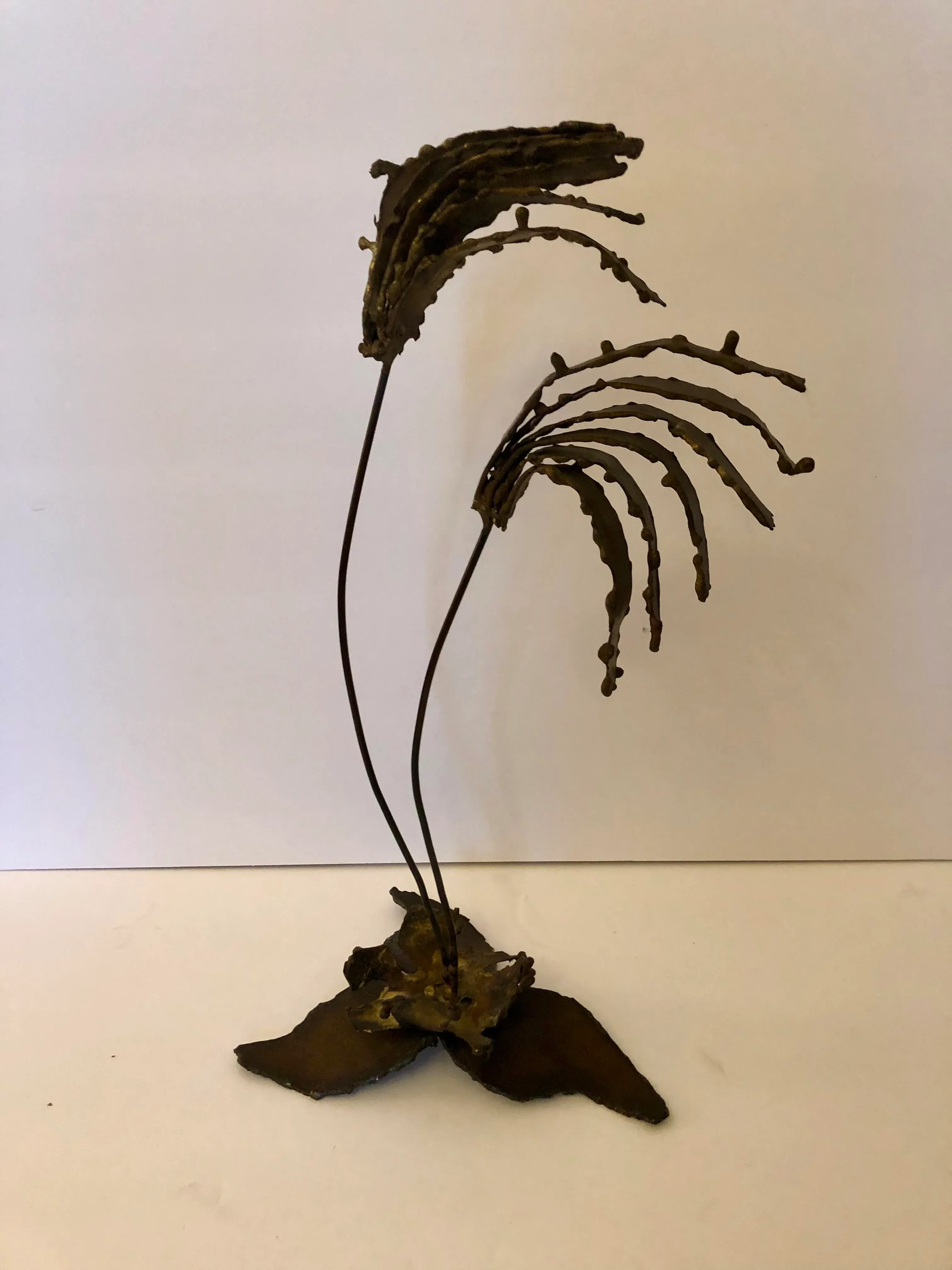 Mid Century Brutalist Brass Torch Cut Palm Tree Sculpture