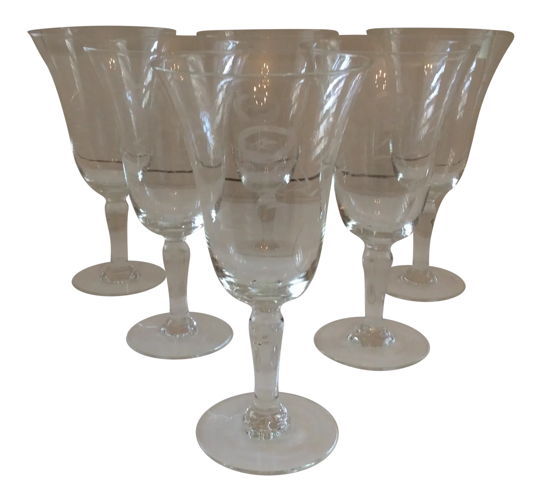 Late 20th Century Crystal Etched Wine Glasses Set of 6 Chairish