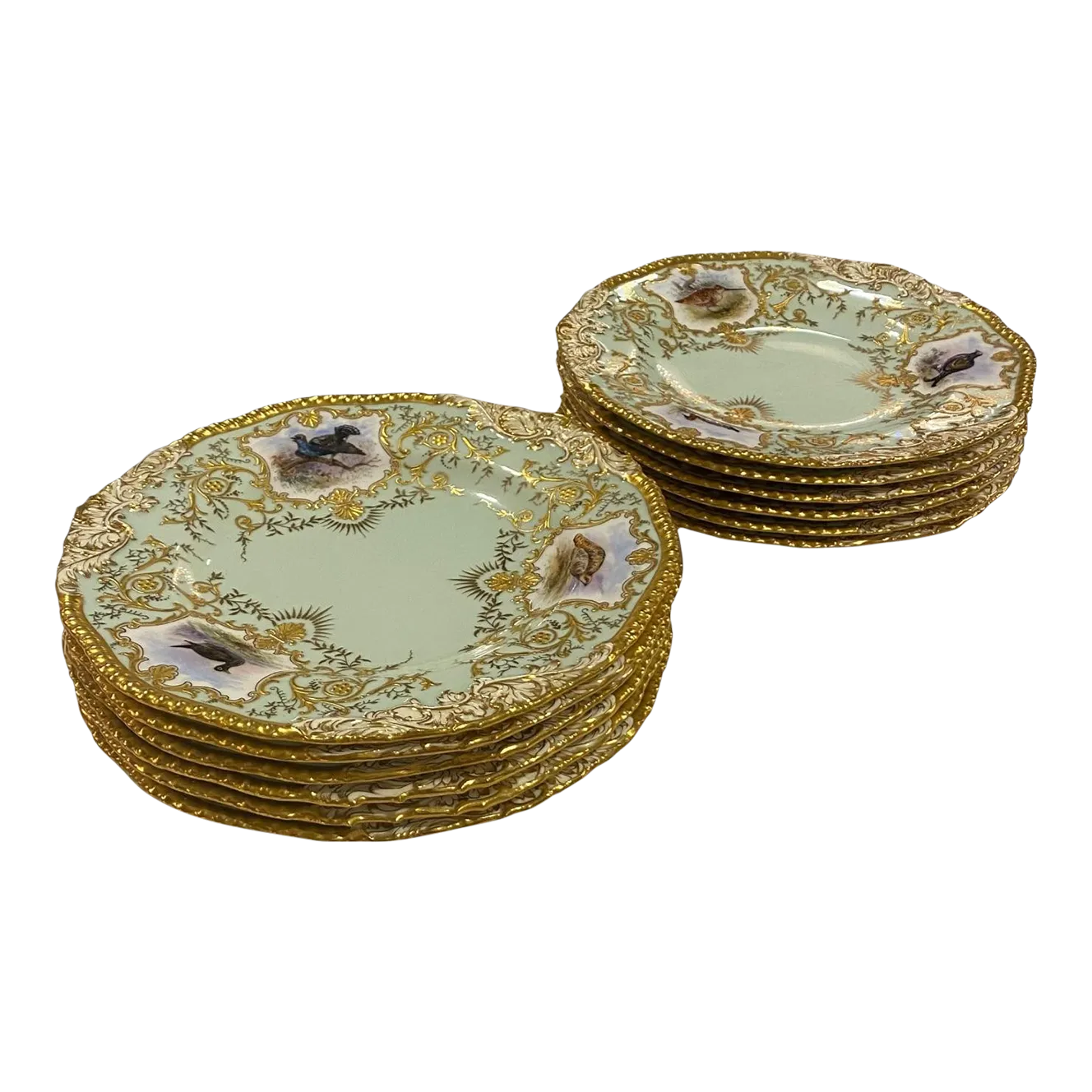Late 19th Century English Coalport Mint Green Hand Painted Game