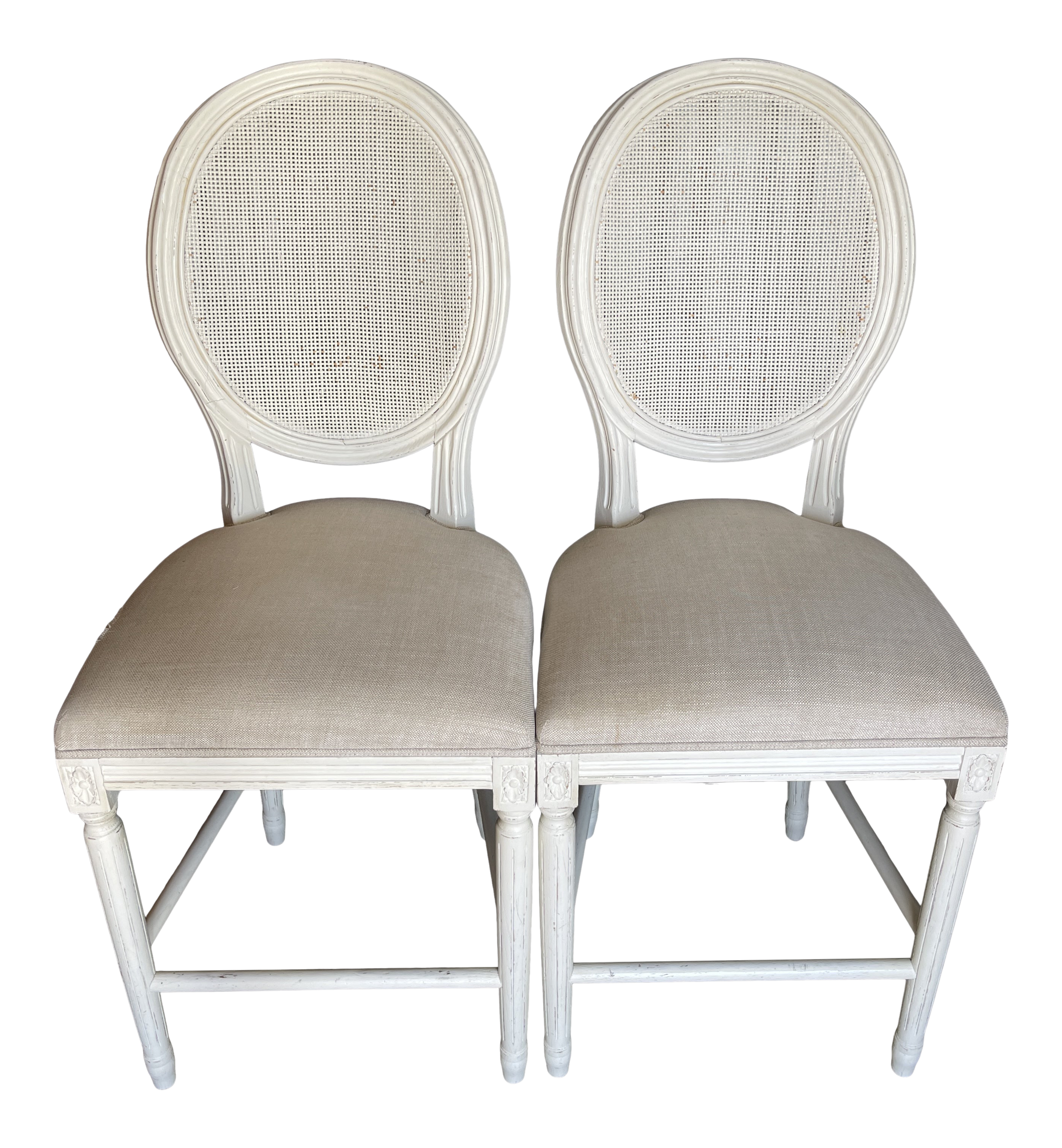 Restoration Hardware French Round Cane Back Fabric Counter Stools A Pair Chairish